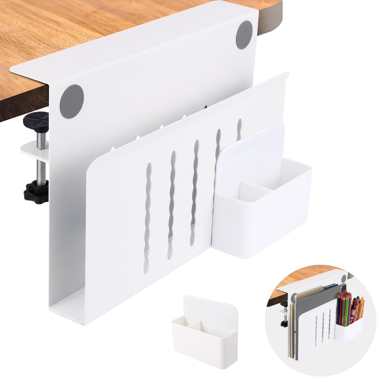 Under Desk Laptop Mount & File Organizer, Clamp-On Cable Management Tray, Office