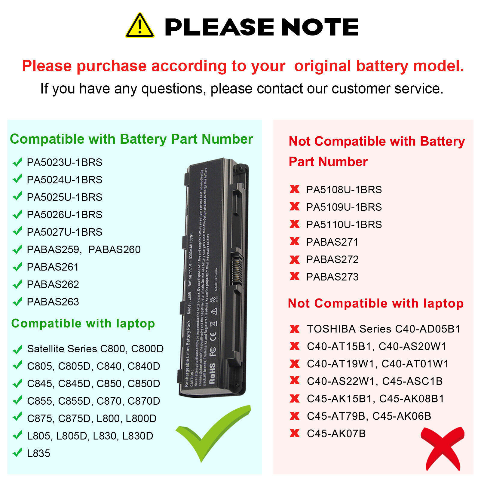 ❤️LOT PA5024U-1BRS Battery For Toshiba Satellite C805 C850 P800 PABAS260 5200mAh