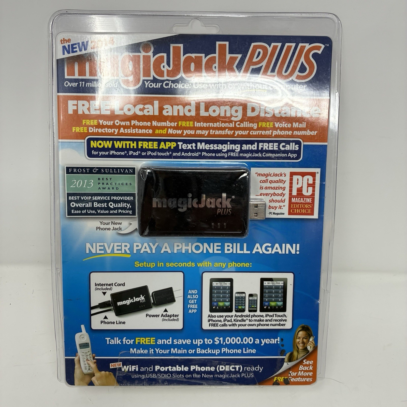 MagicJack PLUS 2014 VoIP Phone Adapter Free Local & Long Distance Calling OB