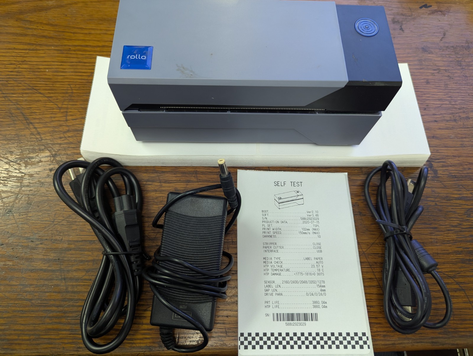 Rollo Printer X1038 Power Cable USB Printer Cable And Stack of Labels Low Usage