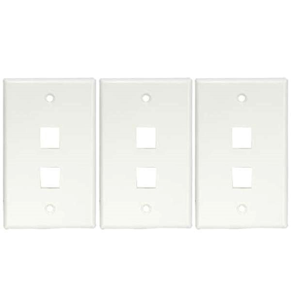 3 Pack 2 Hole Port Wall Plate Keystone Jack Single 1-Gang Wallplate Blank White