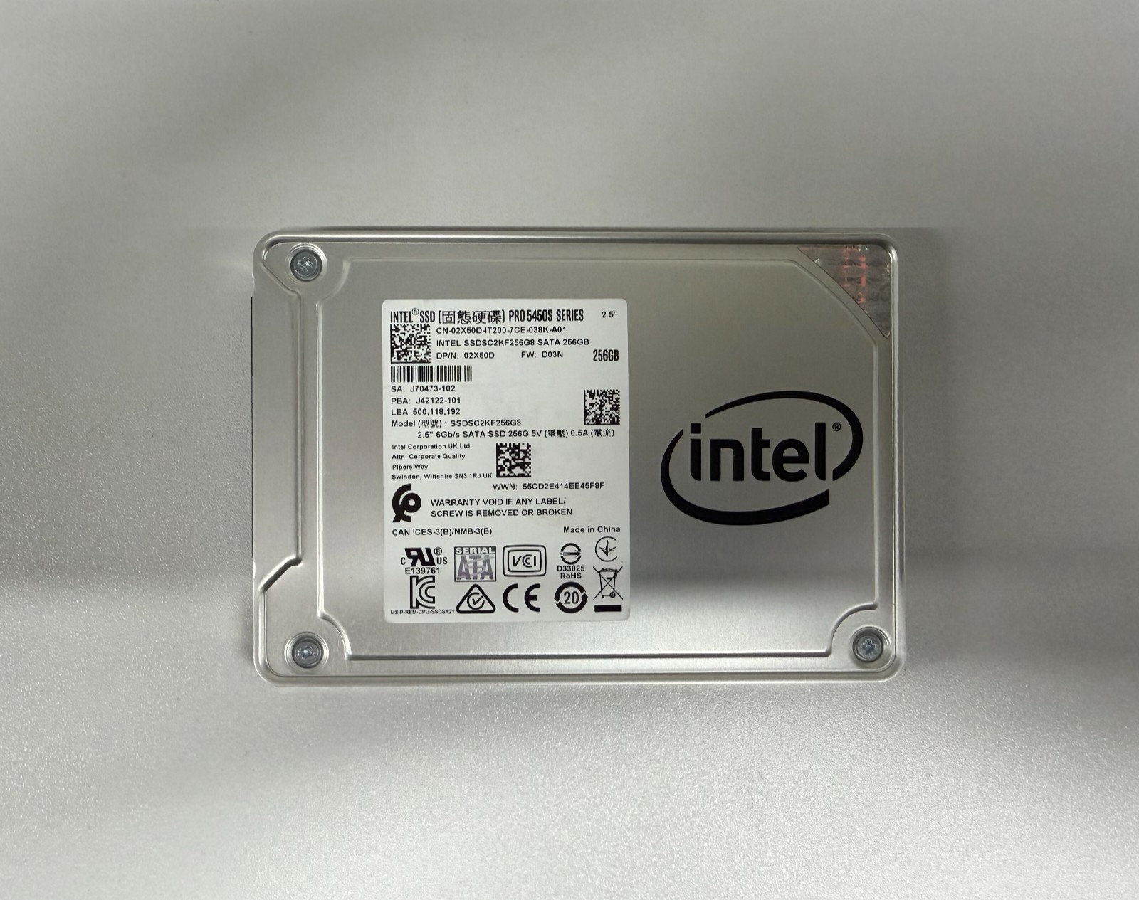 2X50D	DELL INTEL 256GB 6G SATA 2.5" SFF SSD SOLID STATE SSDSC2KF256G8