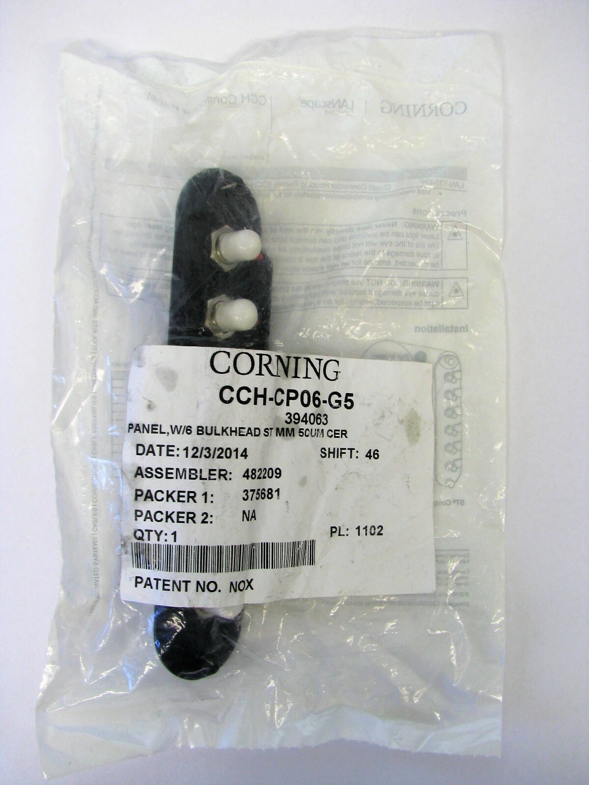 Corning CCH-CP06-G5 Panel ST Multimode, Simplex, 6 Fiber OM2, 50 um *NEW*