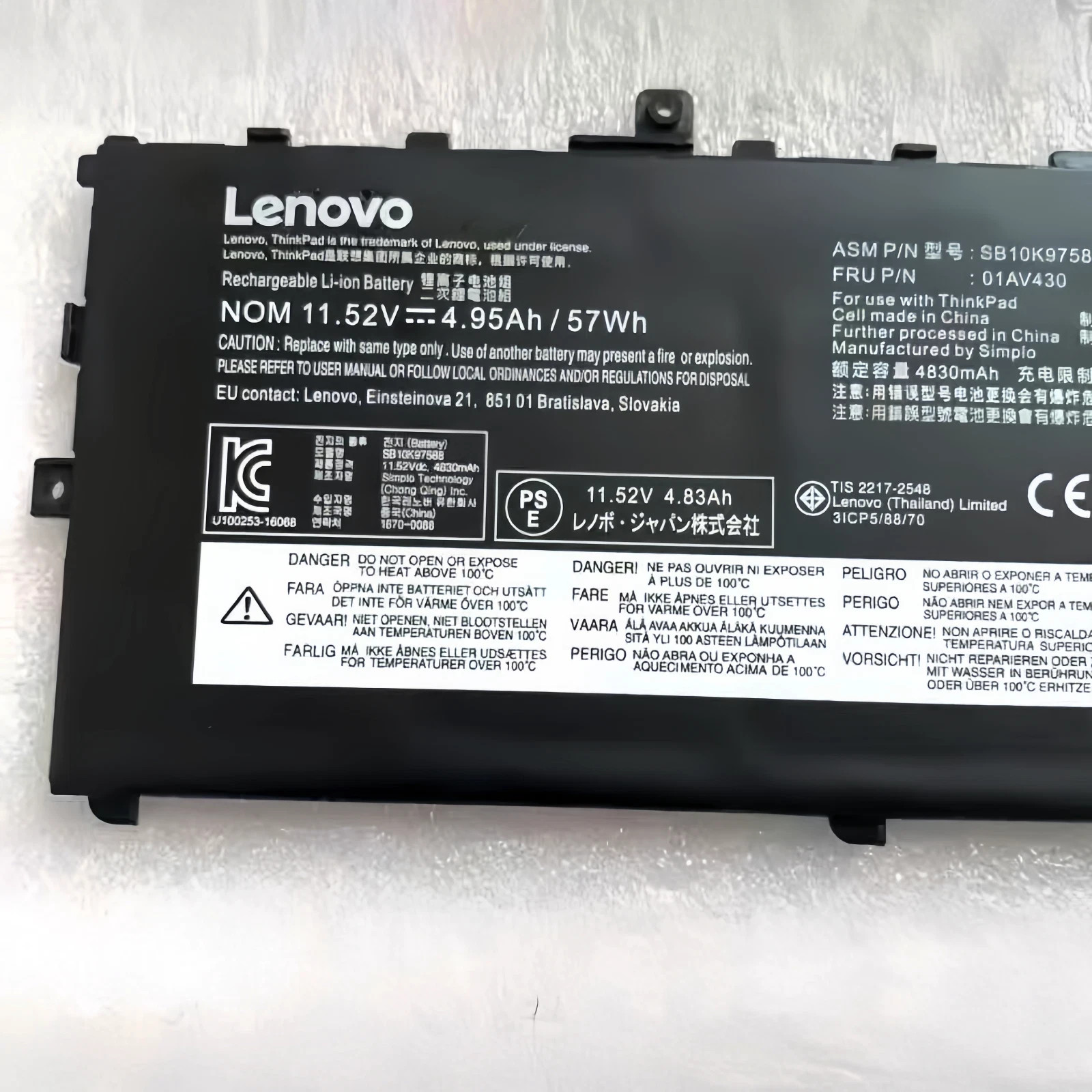 OEM Genuine 01AV430 01AV494 Battery for Lenovo ThinkPad X1 Carbon 5th 6th Gen