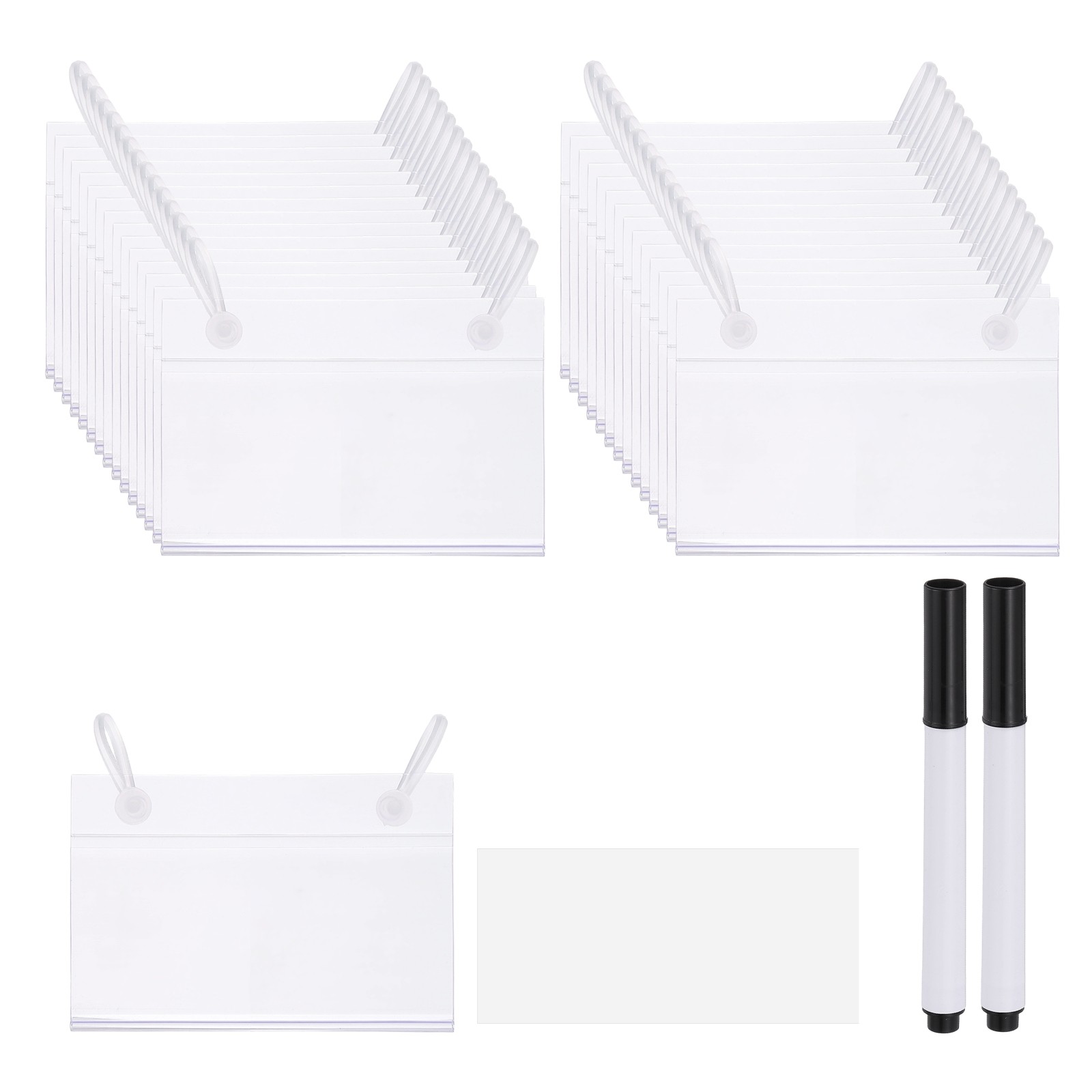 30 Pack 3.1" x 2.2" Plastic Shelf Basket Label Holders Clips with Button Lock
