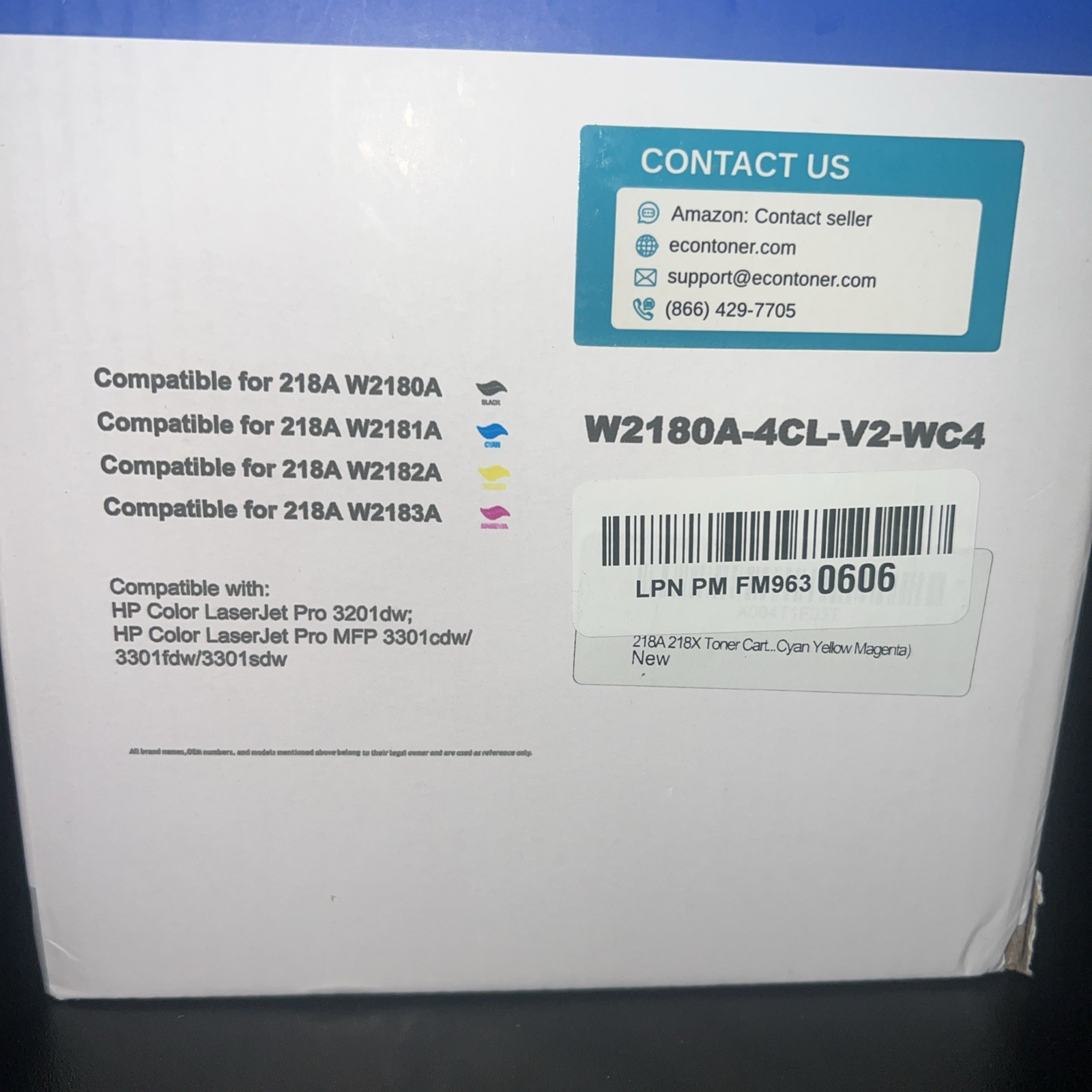 218A Toner Cartridges 4 Pack (No Chip) Replacement for HP 218A 218X BCMY, 4-Pack