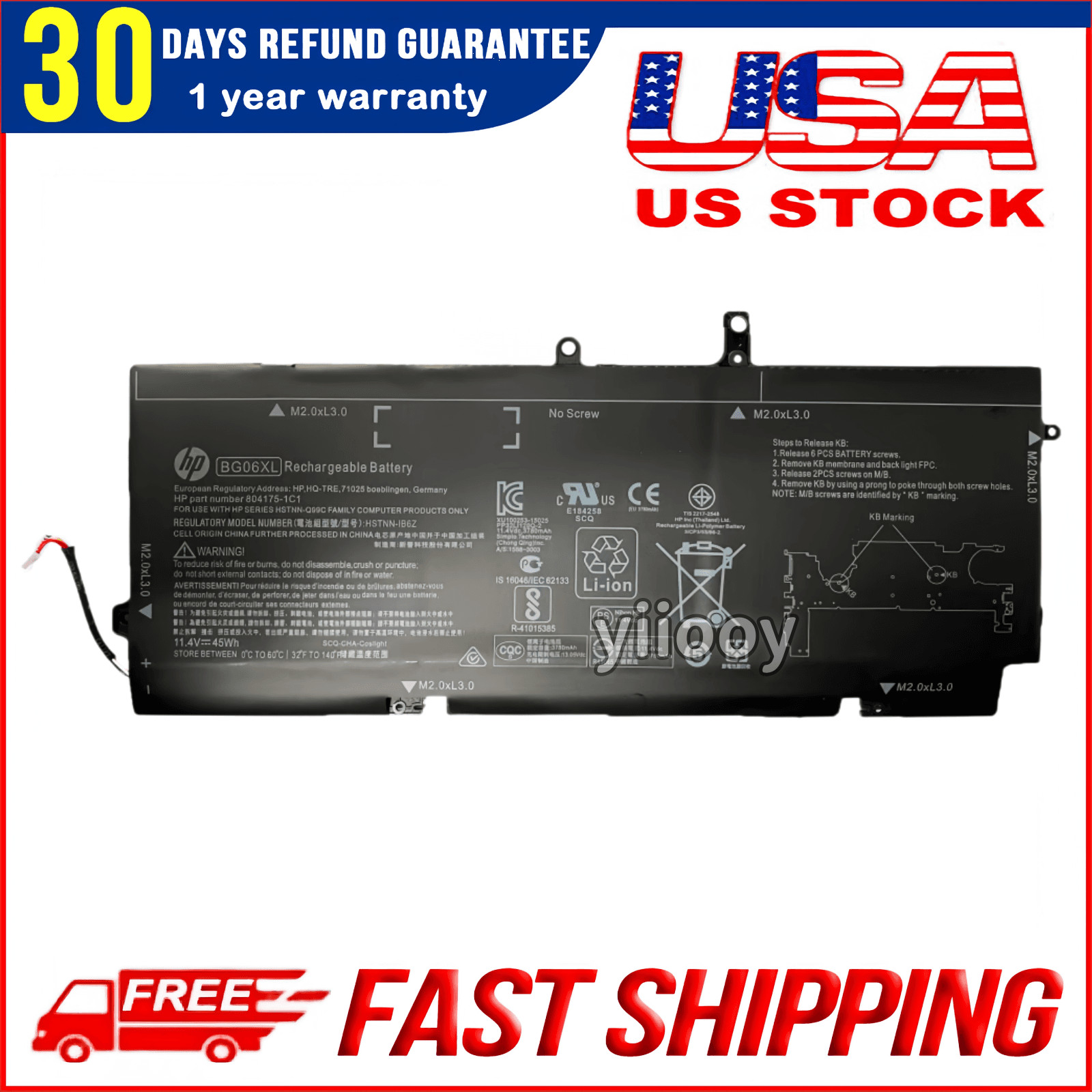 Genuine BG06XL Battery For HP EliteBook Folio 1040 G3 HSTNN-IB6Z 804175-181 45Wh