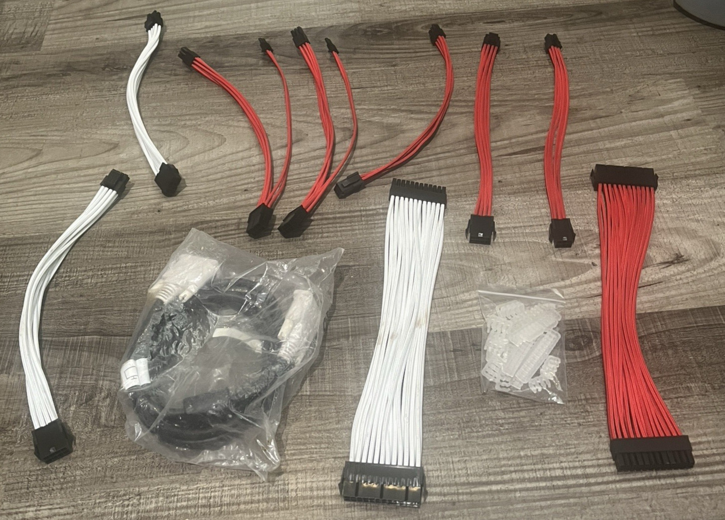 PSU Cable Extension White and Red Sleeved Lot Includes everything in photos