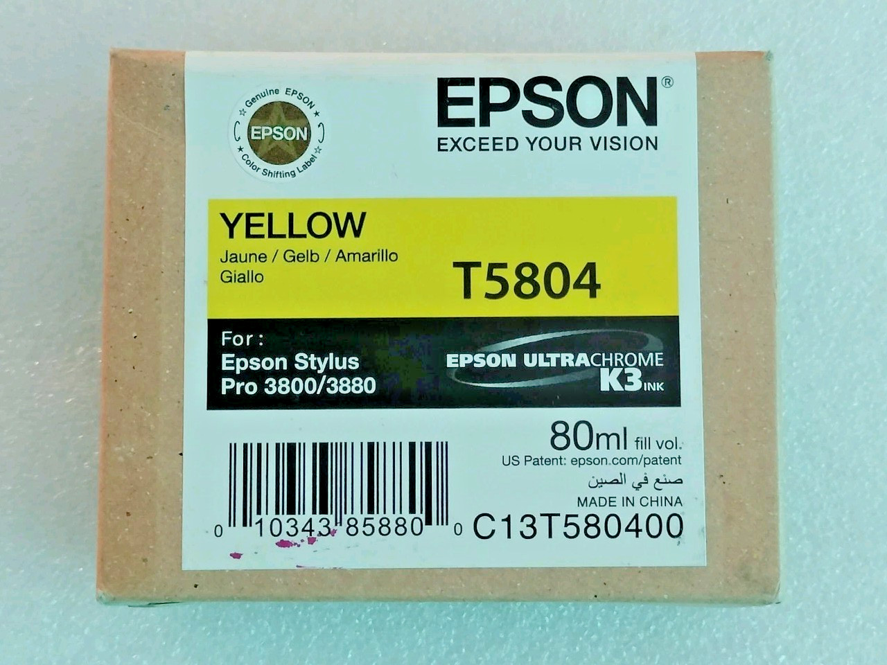 T5804 Genuine Epson Pro 3800 3880 Yellow Ink T580400 w/exp 10-2018
