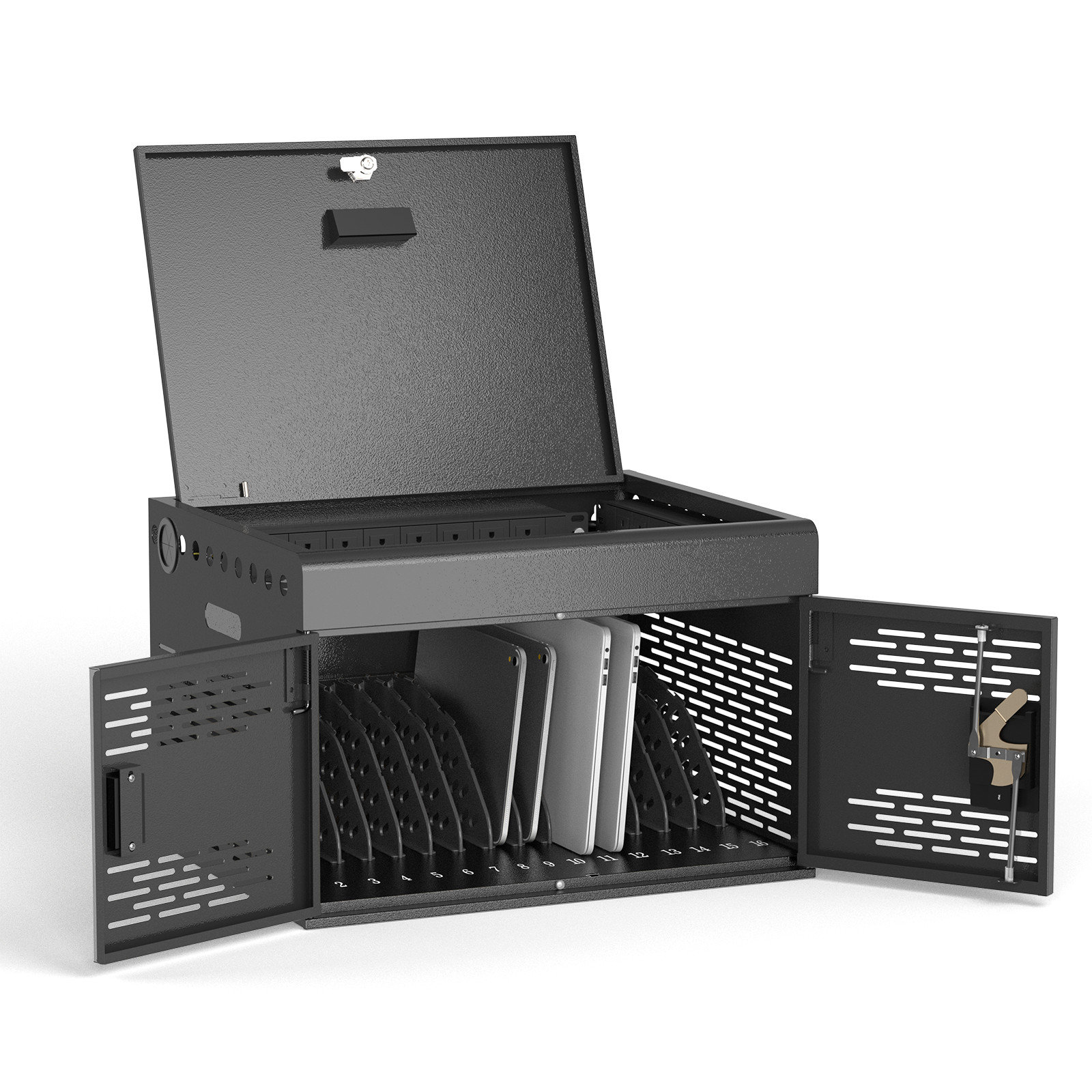 16-Unit Charging Cabinet for Laptops & Tablets, Locking Charging Station, Black