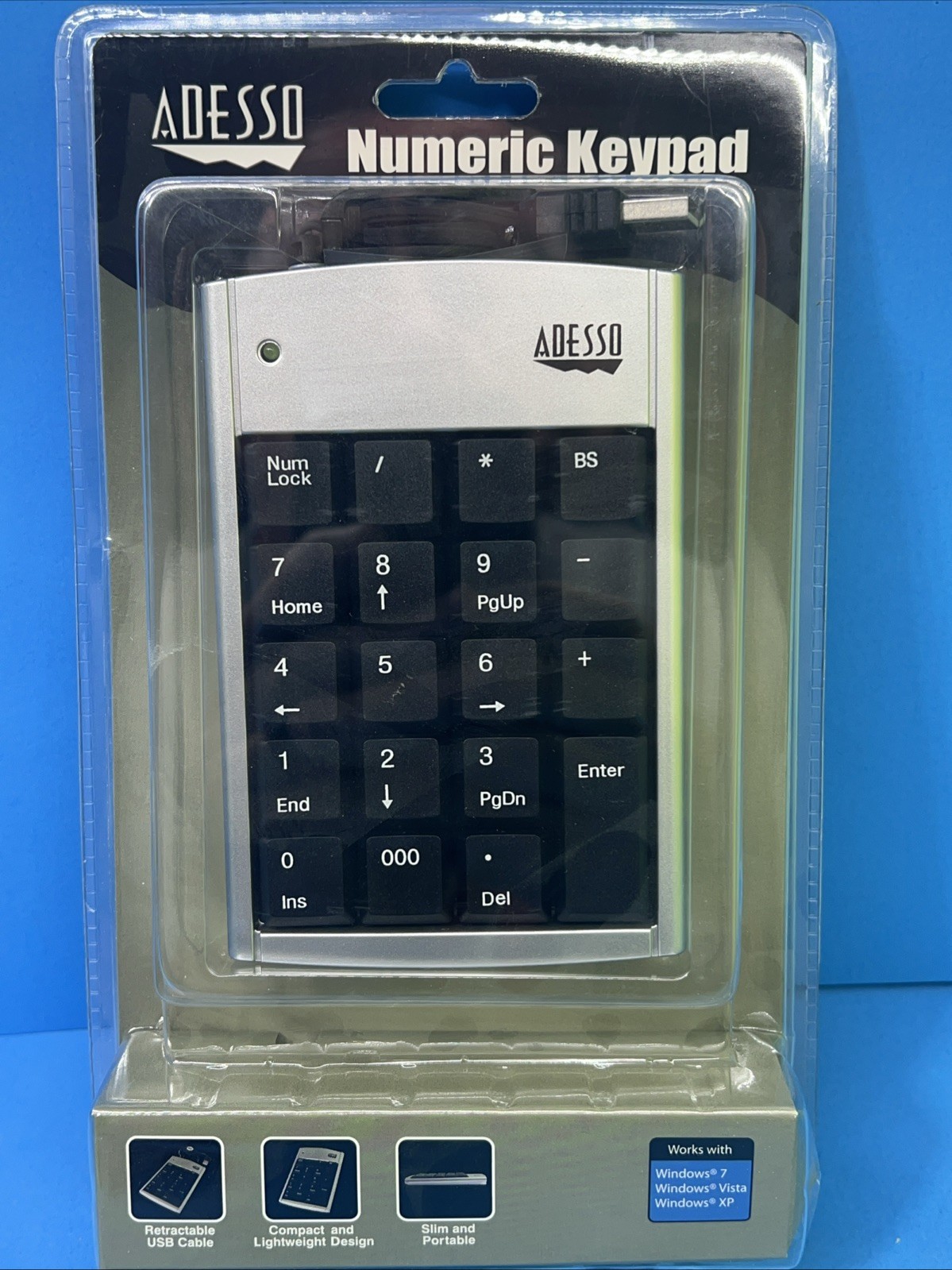 Adesso Numeric Keypad  Retractable USB cable Model AKP-150 Factory Seal New Cond