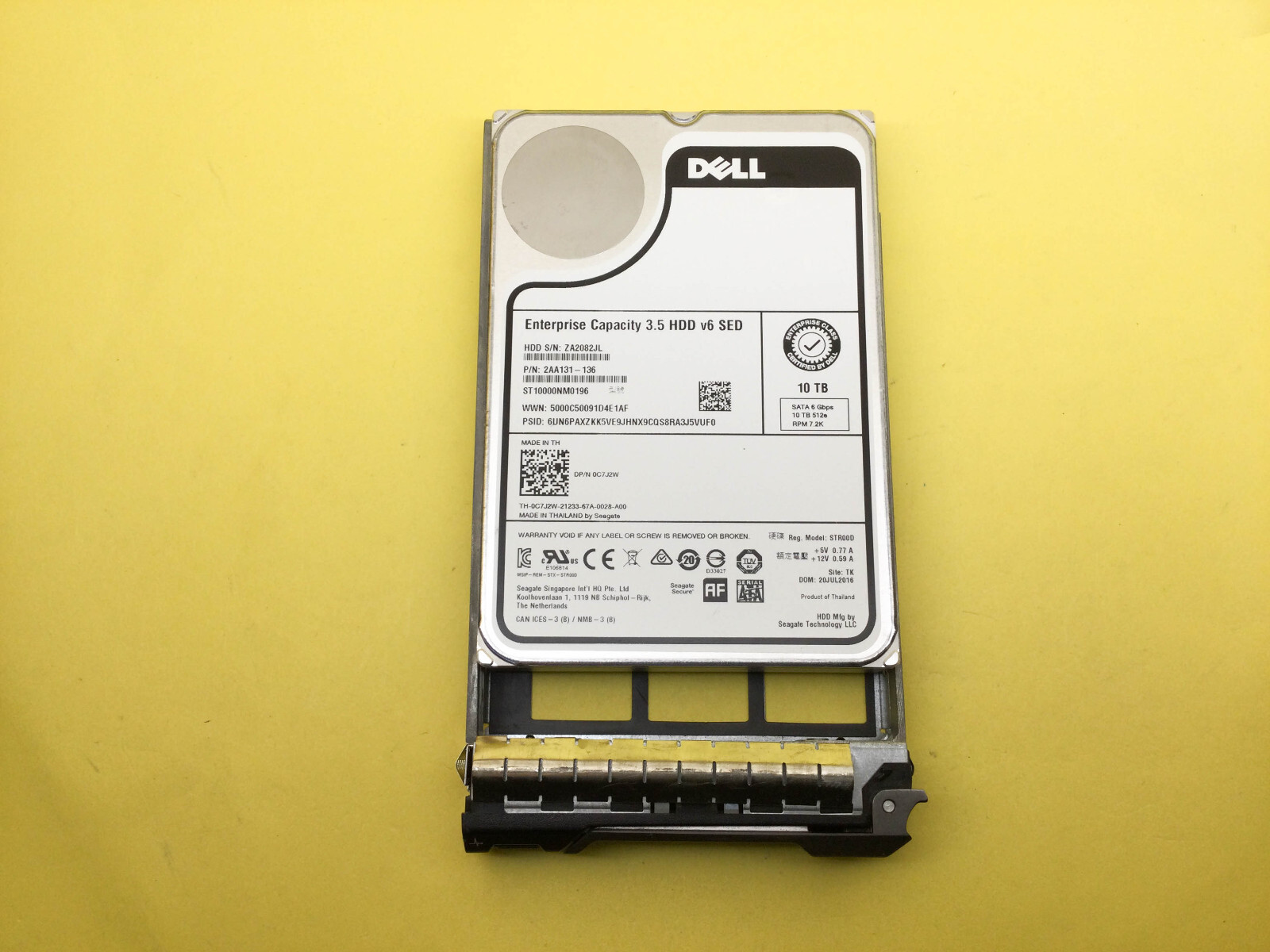 C7J2W Dell 10TB 7.2K 6Gbps SATA 3.5 HDD ST10000NM0196 0C7J2W