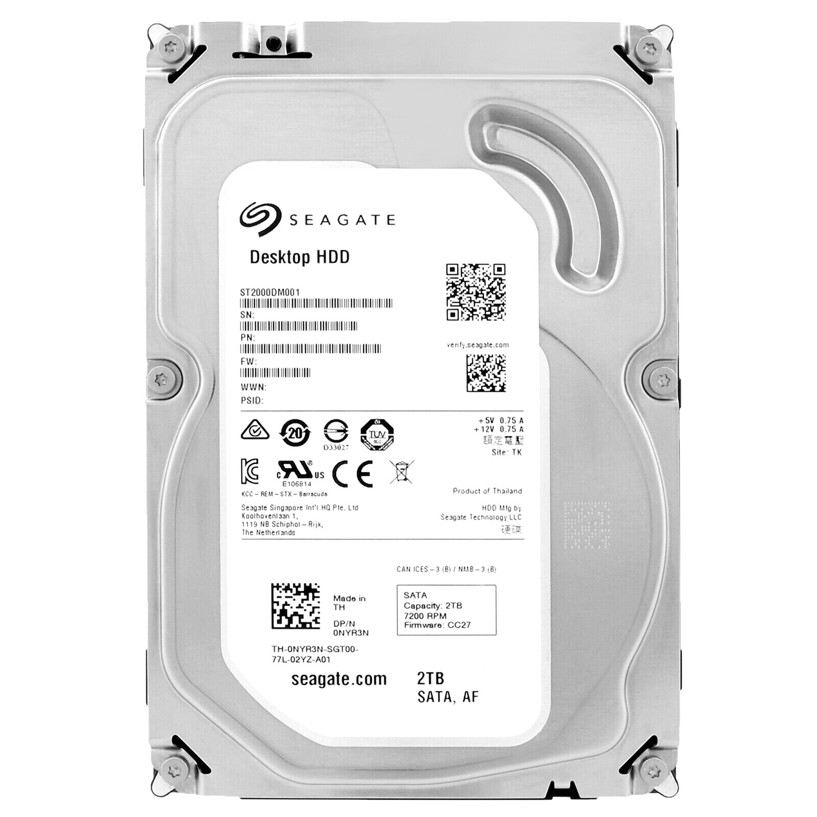 Hard Drive Dell 2TB 0NYR3N 7200 RPM 64MB Sata III 3.5" ST2000DM001