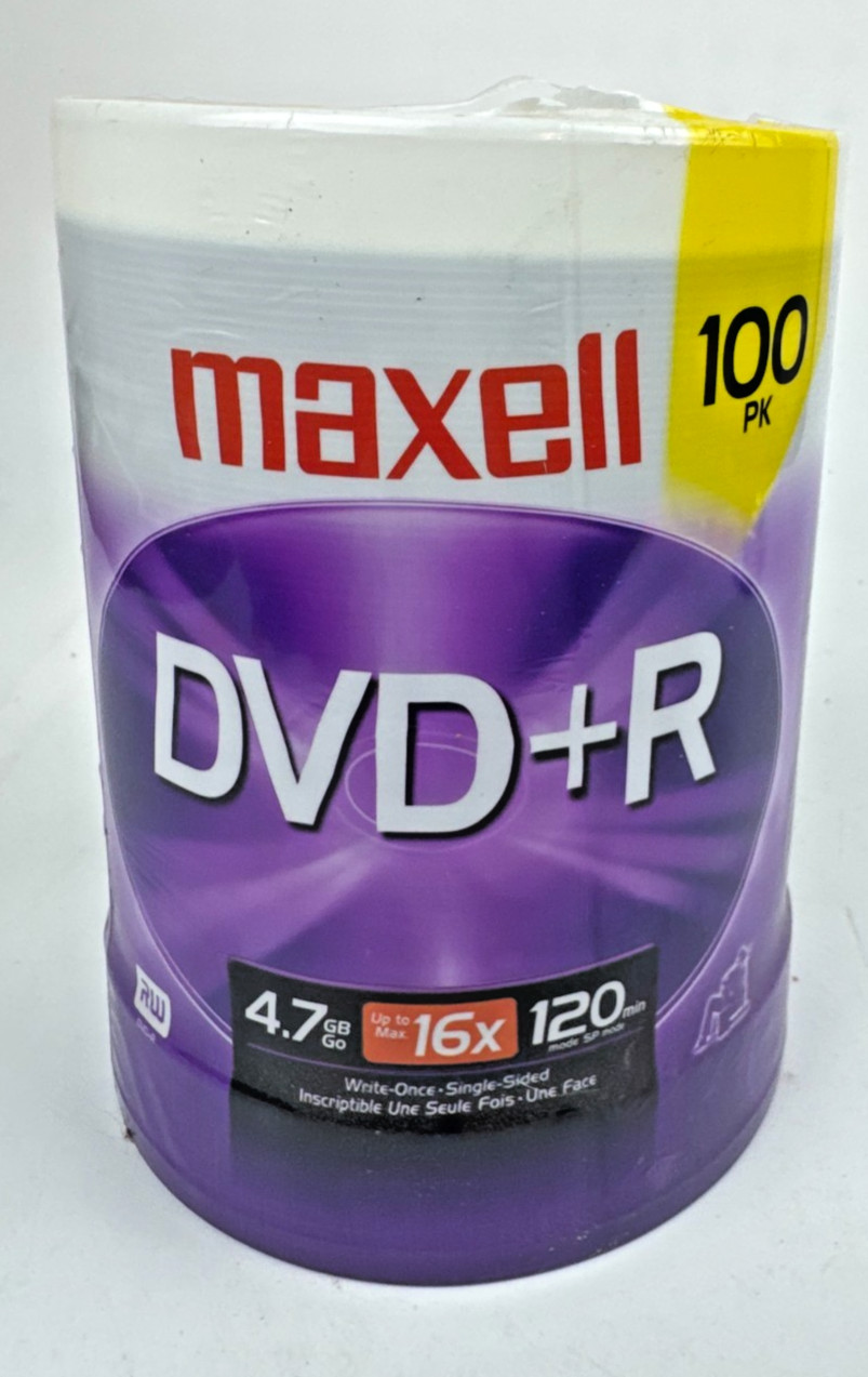 Maxell DVD+R 100 Pack 4.7GB 16x 120 Min Blank Recordable Discs Sealed