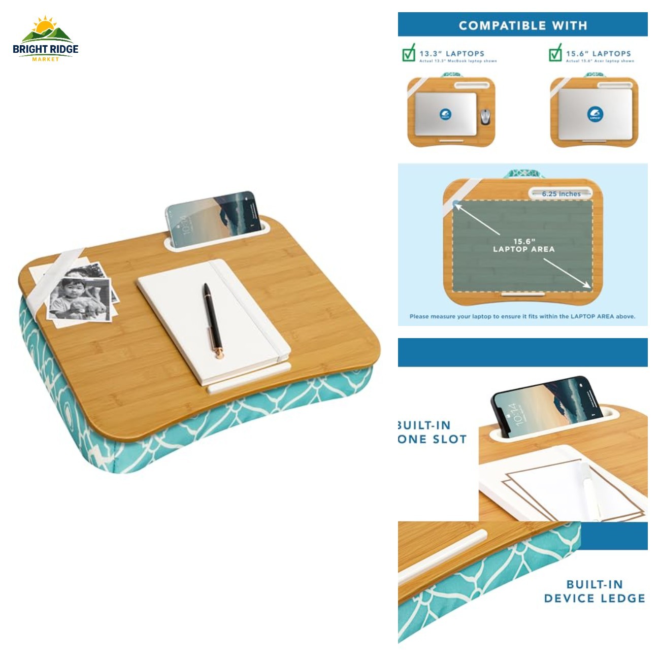 LAPGEAR Designer Lap Desk – Aqua Trellis, Fits 15.6” Laptops