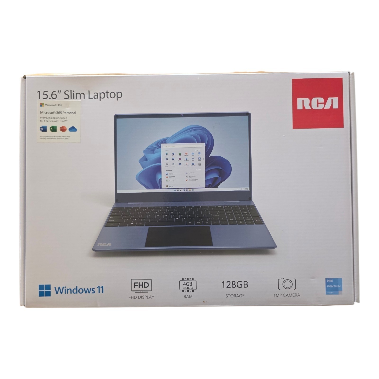 RCA 15.6" Ultra Slim Laptop 128GB SSD 4GB RAM Win 11/ Free 1-Yr Microsoft Silver