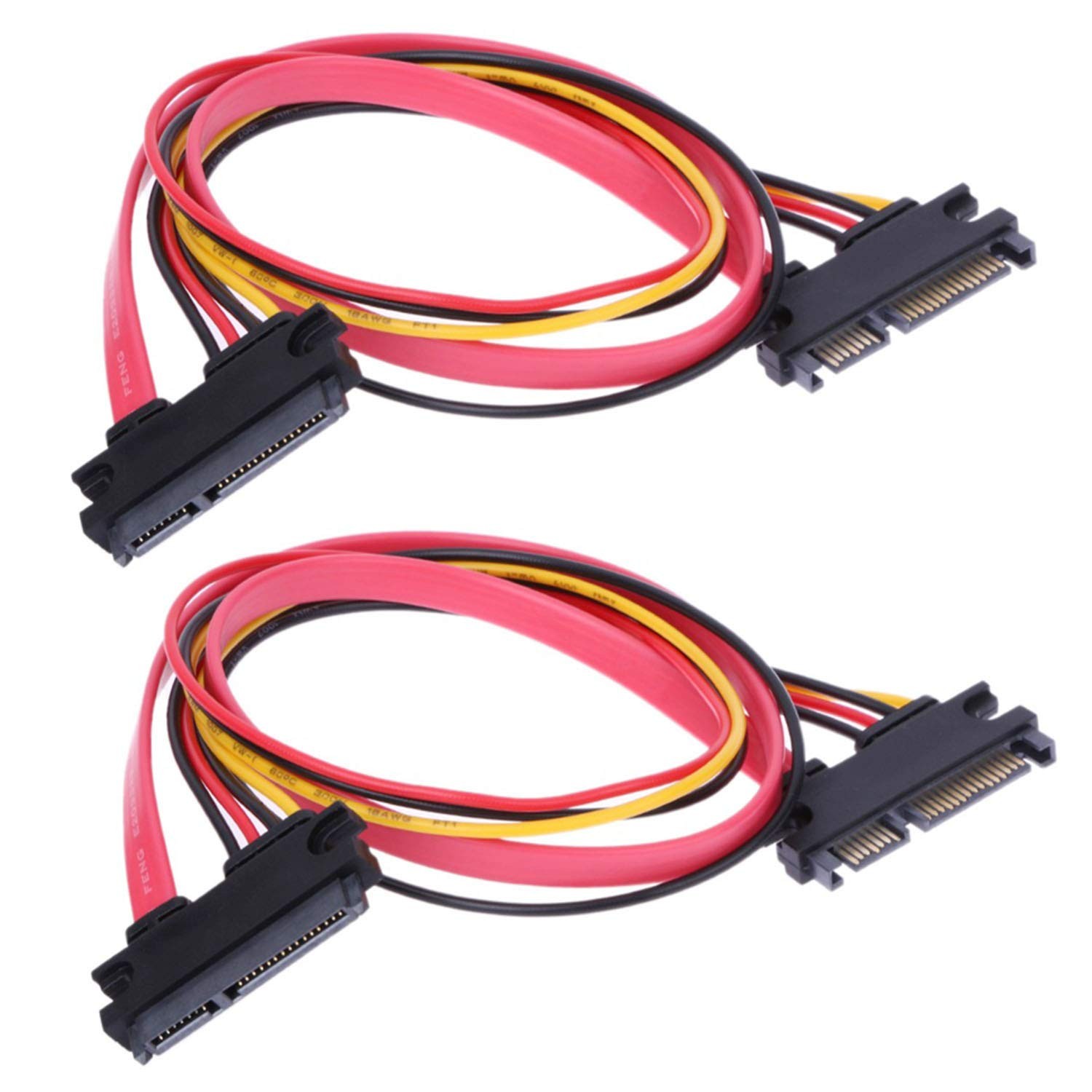 RLECS 2-Pack 50cm SATA Power Cable 22Pin (7+15) Male Plug 19.7 inches, Black 