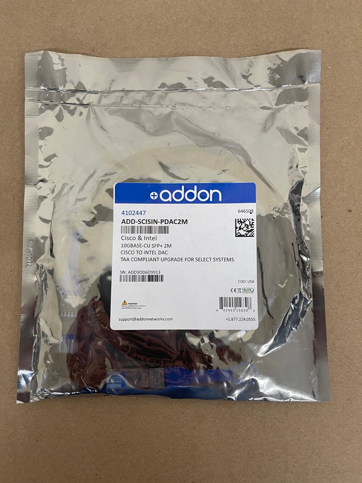 AddOn ADD-SCISIN-PDAC2M 10GBase-CU SFP+ 2m Cisco to Intel DAC