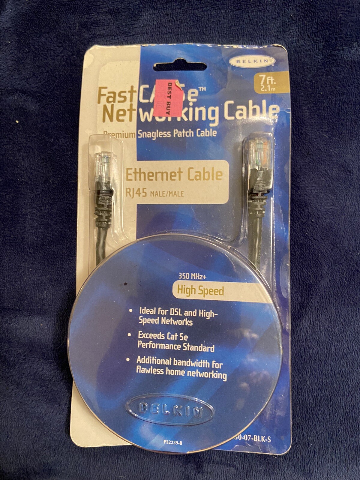 Belkin A3L850-07-BLK-S 7 Ft. RJ45 FastCAT5e Snagless Ethernet Cable NEW