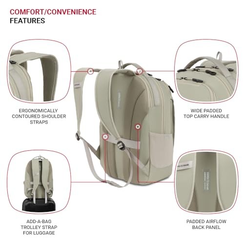 SWISSGEAR SHIELD LAPTOP BACKPACK, SAGE GRAY, 18.5"X12"X6" - SAGE GRAY
