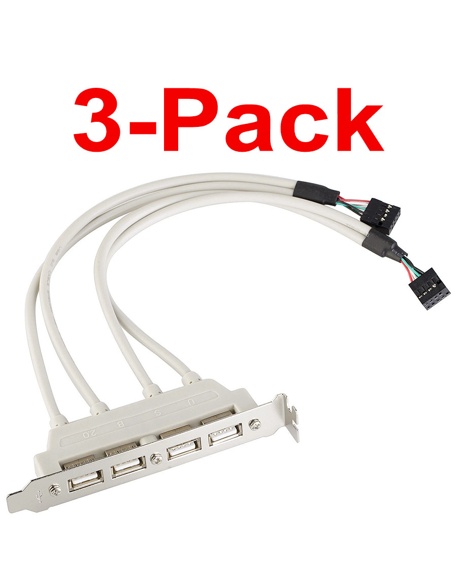 Dual 9pin Motherboard Header to USB 2.0 4-Port Rear Bracket (3-Pack)