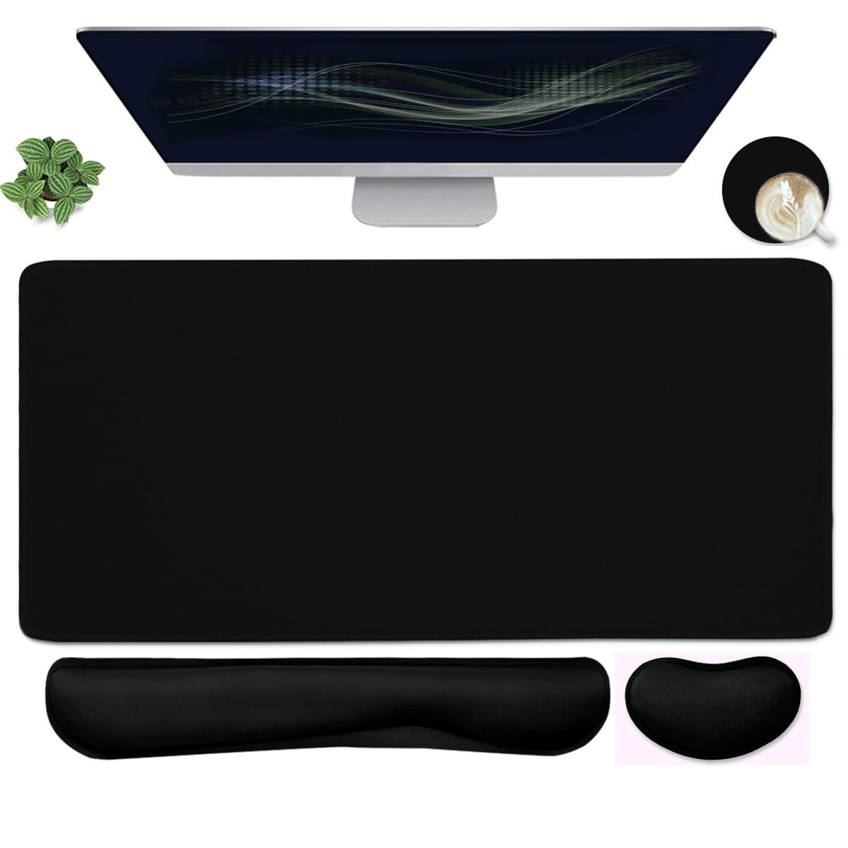 Black 4In1 Large Gaming Mouse Pad Desk Mat Keyboard Wrist Rest Support Set