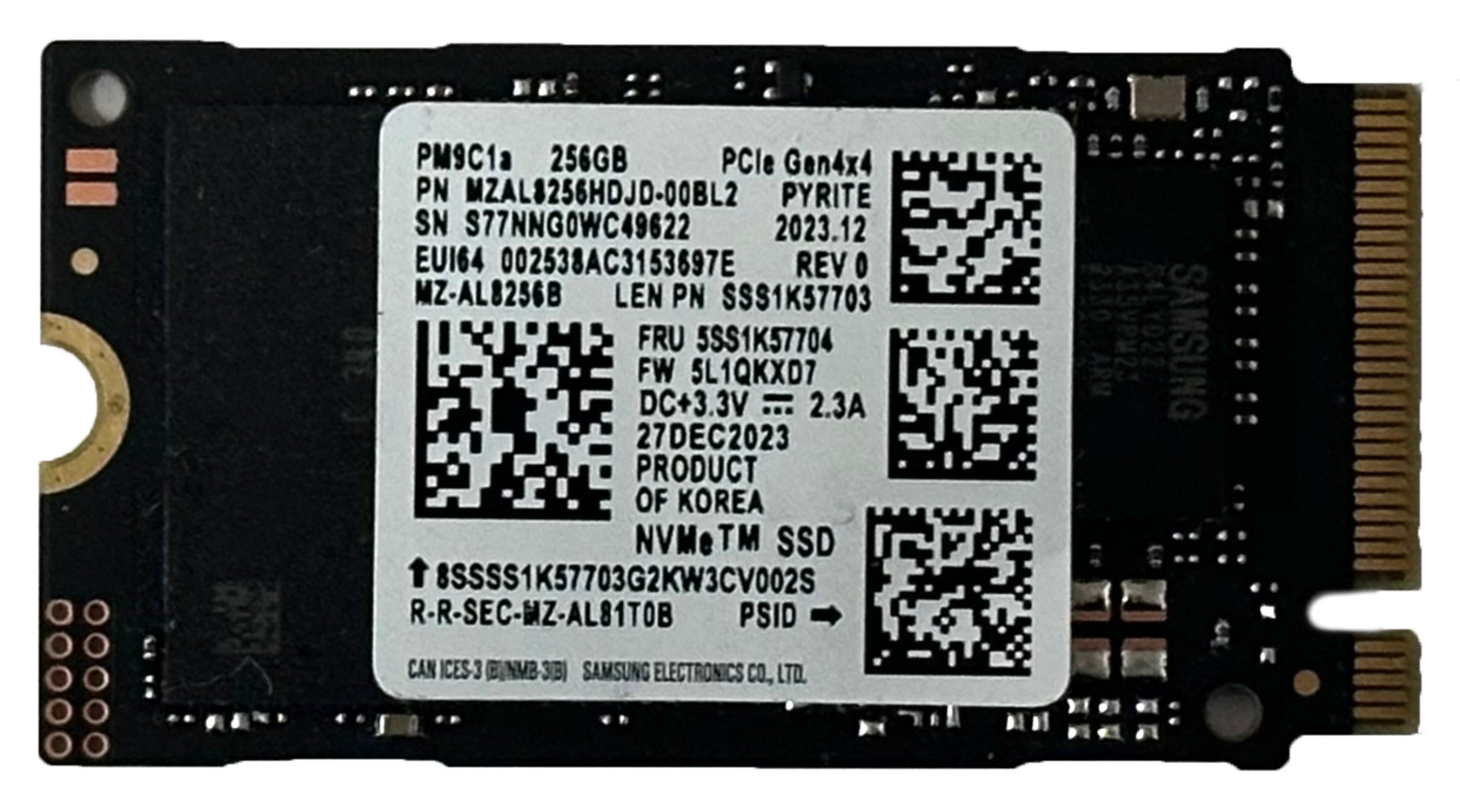 Samsung PM9C1a 256GB M.2 2242 PCIe Gen4 x4 NVMe SSD MZAL8256HDJD OEM Pull Laptop