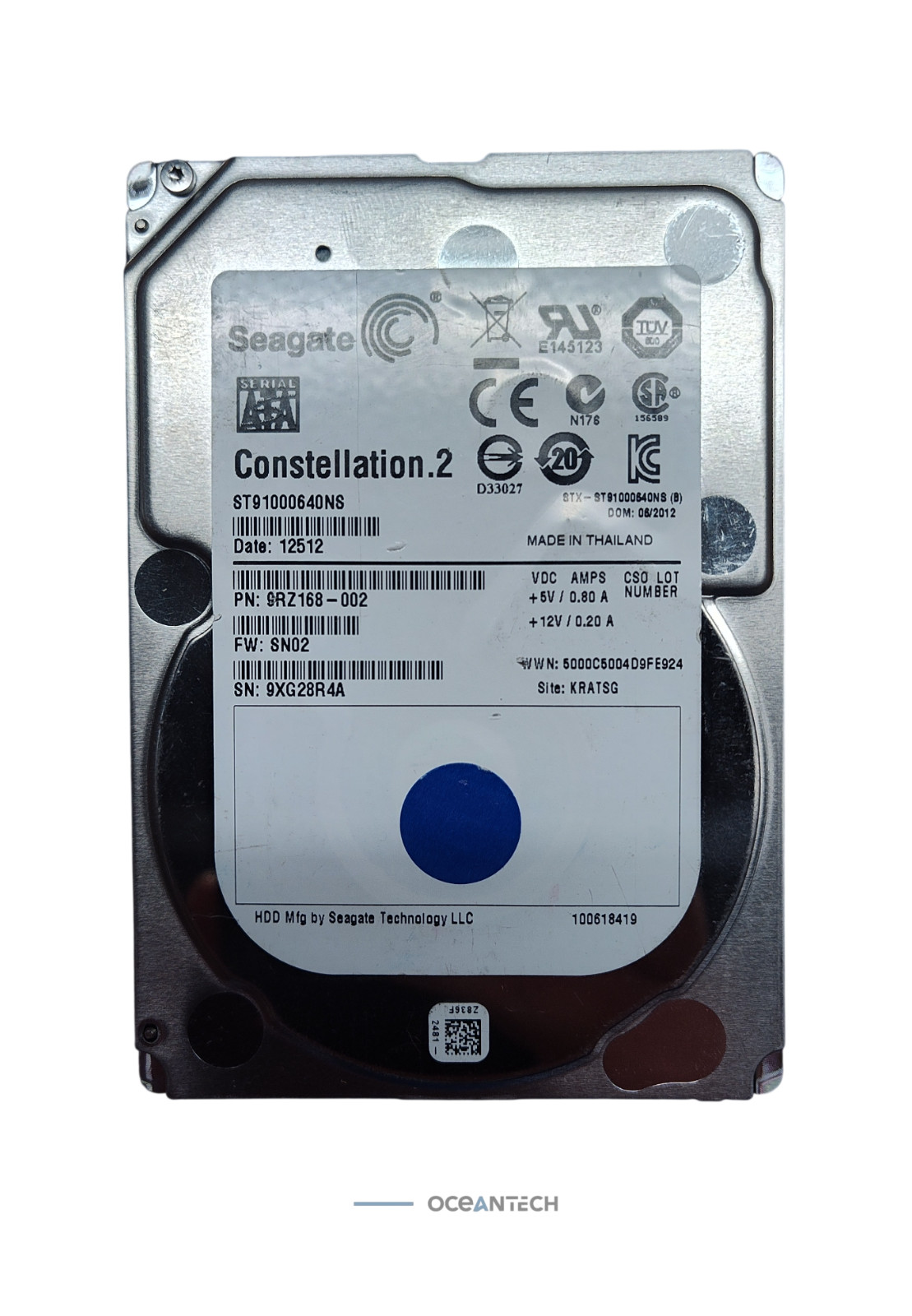 Seagate ST91000640NS 1TB 2.5" 6Gb/s 64MB 7.2K RPM SATA HDD 9RZ168-002 Grade B