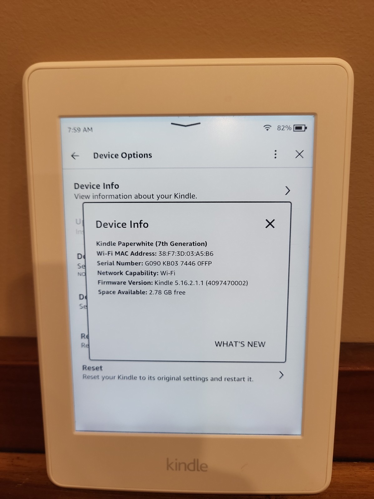 Amazon Kindle Paperwhite  7th Generation Ebook Reader White Model DP75SDI