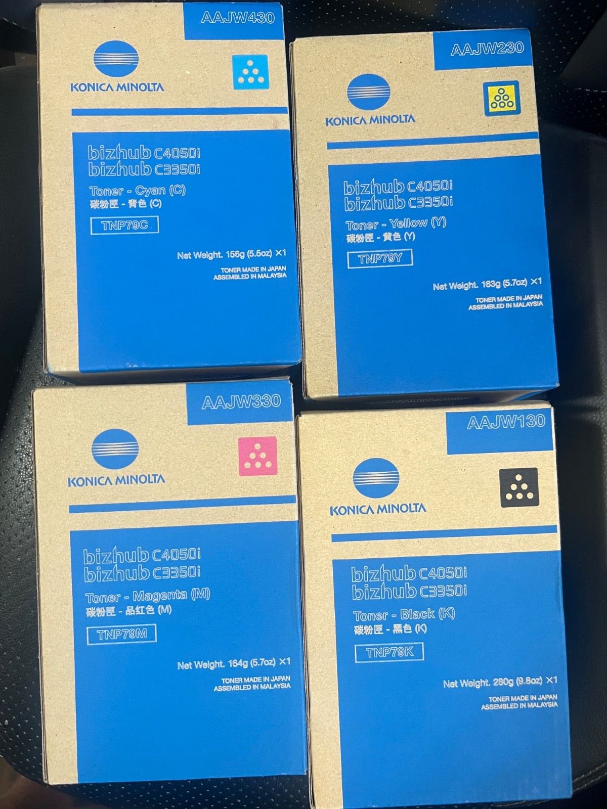 New, sealed, OEM Konica Minolta CMYK toner set - AW130-AW430 - Excellent