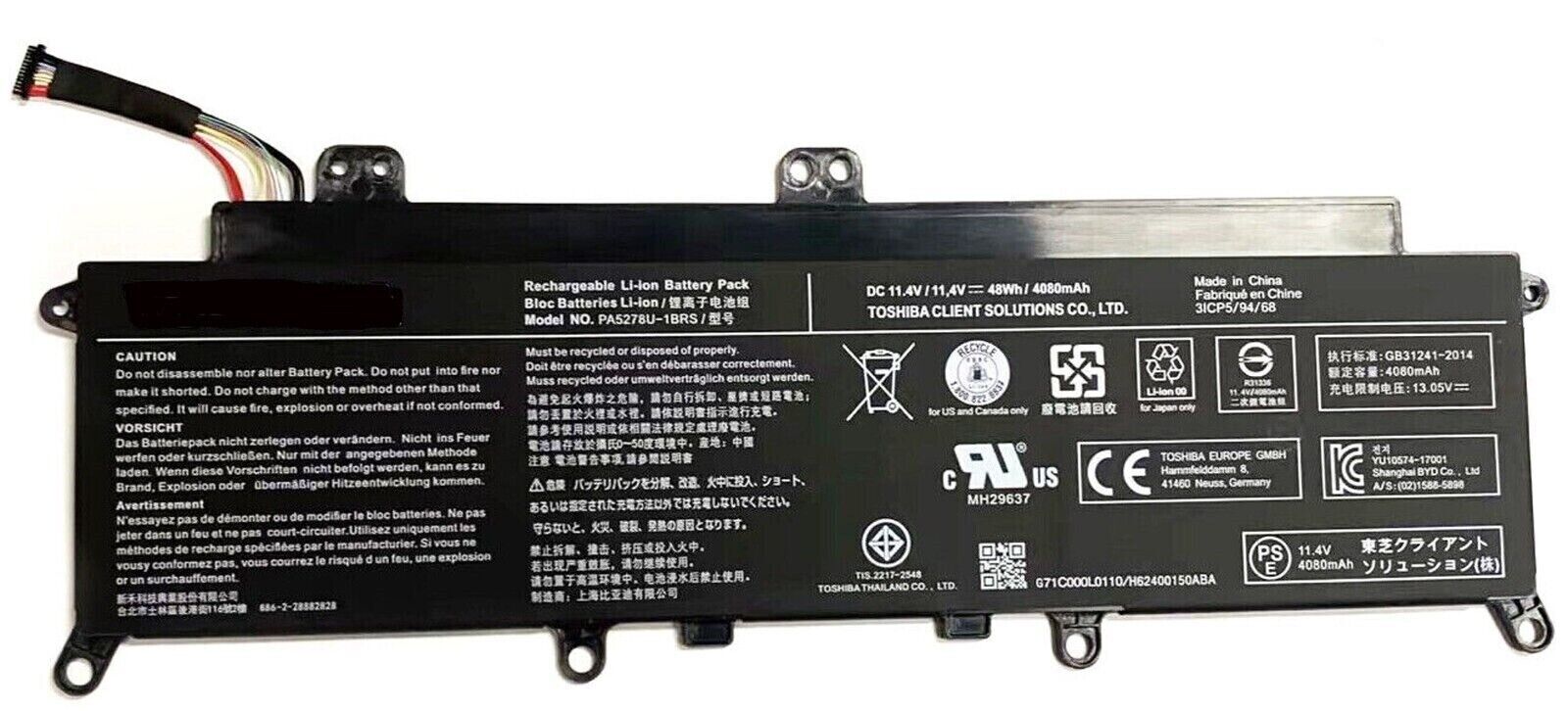 48Wh 11.4V Original Battery for Toshiba Portege X30-D X30-F X30-E PA5278U-1BRS