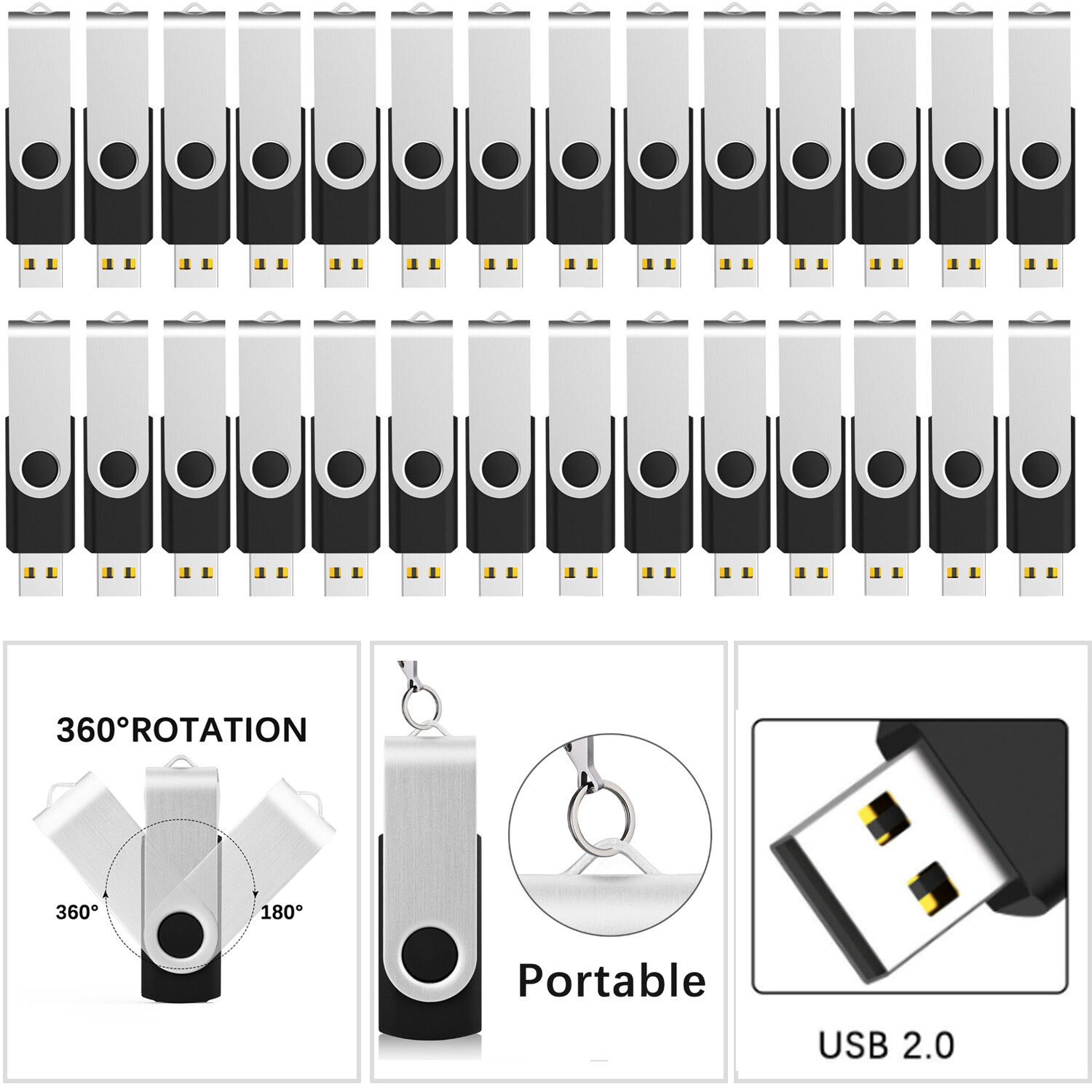 50PCS USB 2.0 Flash Drive Memory Stick Swivel Drive 1G,2GB,4GB,8GB,16GB,32GB Lot
