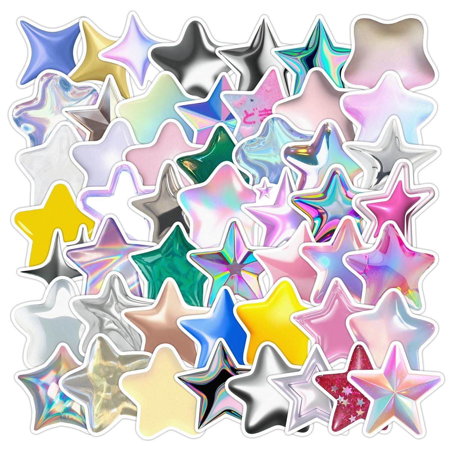 Star Stickers 50 Pcs Waterproof Funny Cartoon Holographic 2-3 inches,