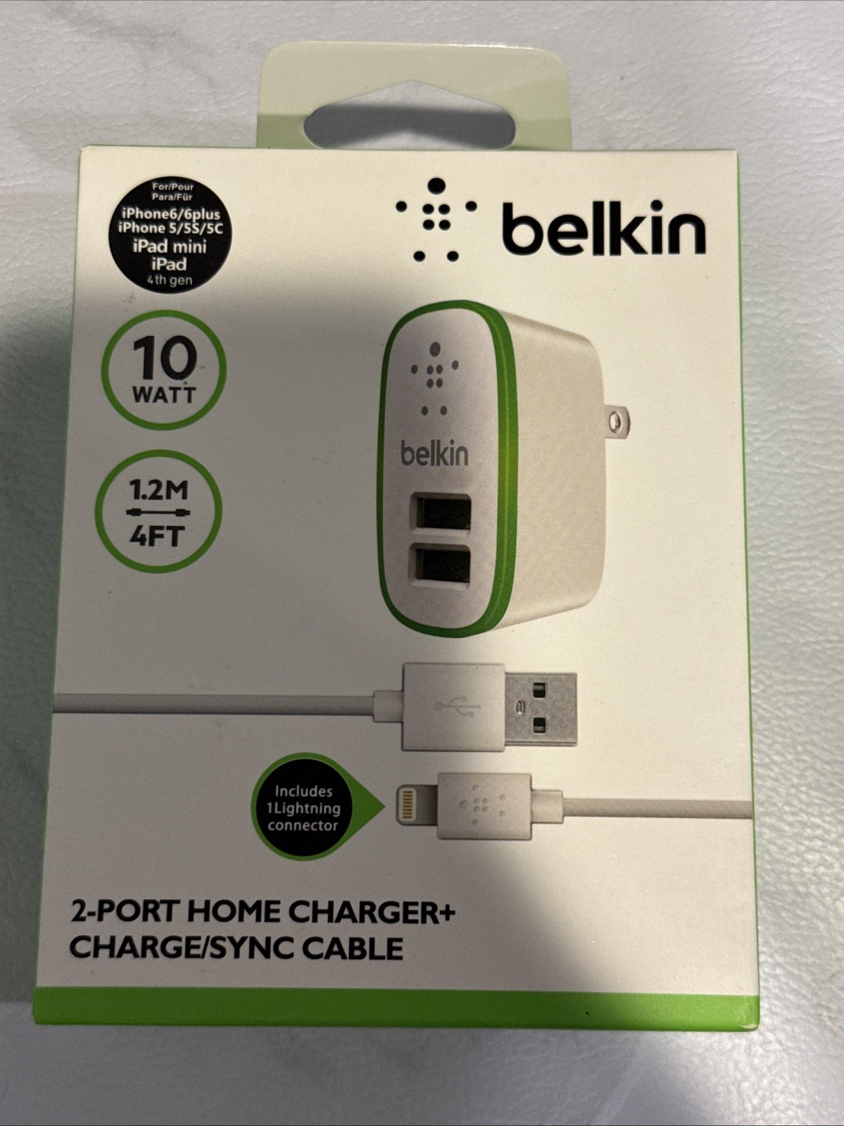Belkin 2-Port Home Charger + Charge/Sync Cable 10WATT 4FT