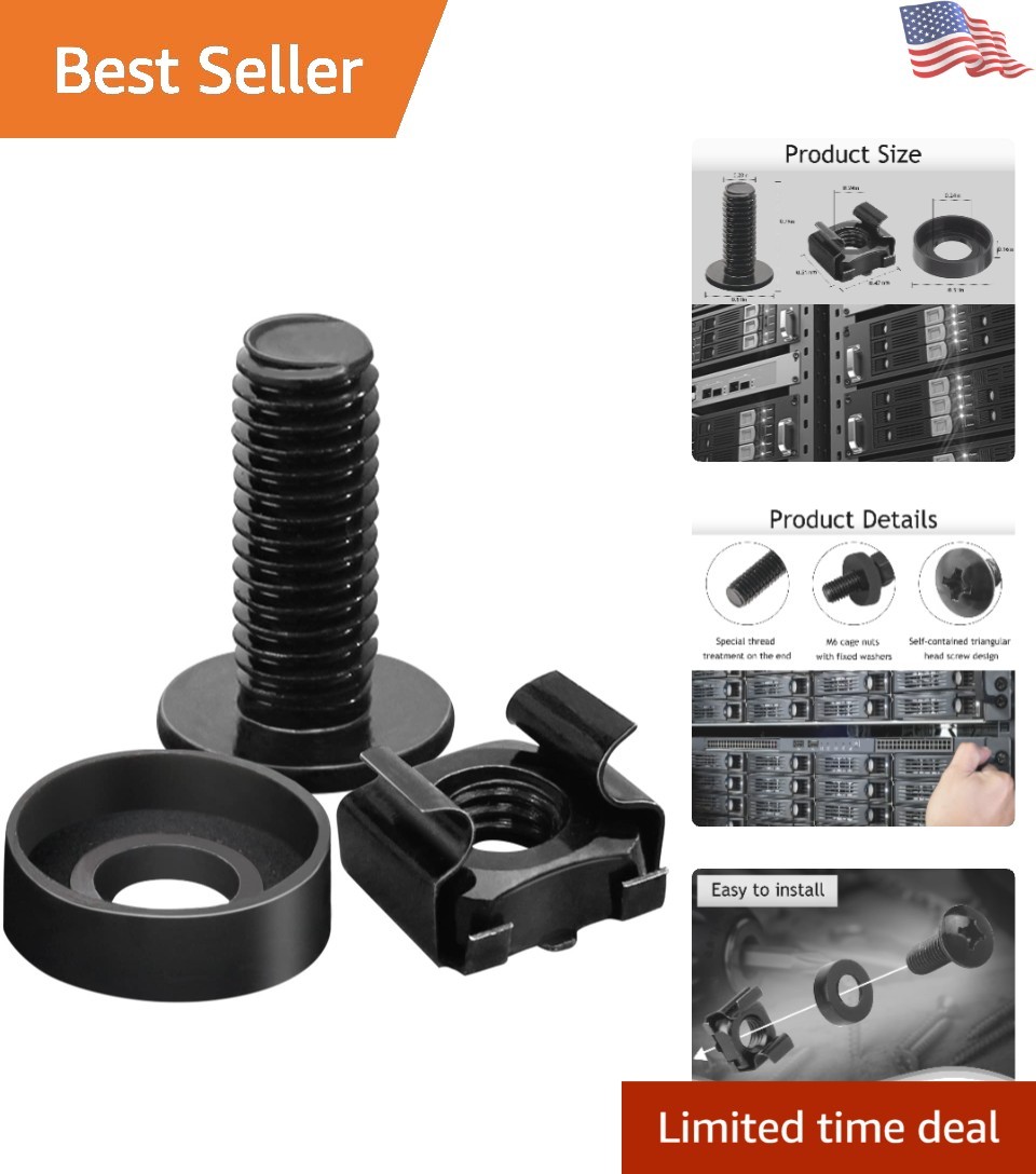50-Pack M6 x 16mm Black Nickel Screws & Nuts - Perfect for Server Cabinets