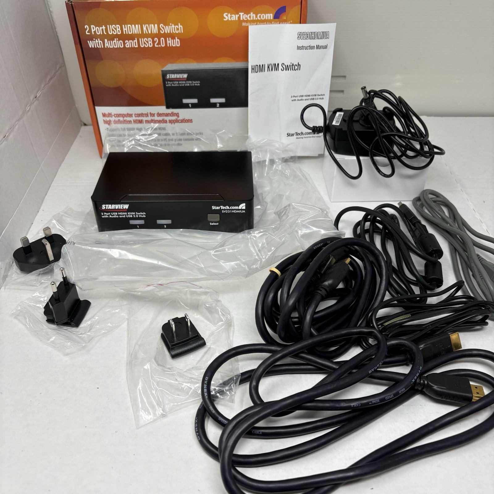 StarTech SV231HDMIUA 2 Port HDMI KVM Switch Box Kit W/Cables & Box