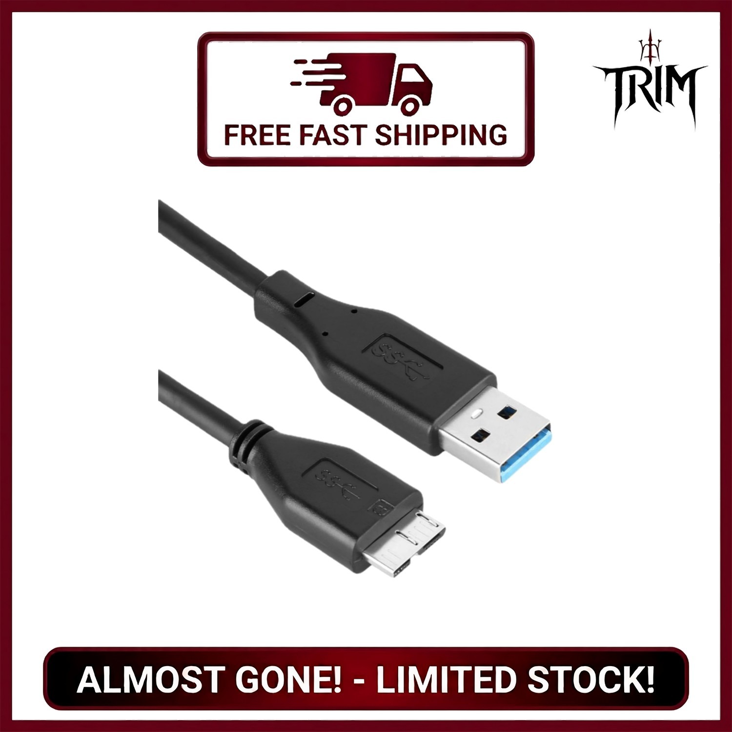 3 FT USB 3.0 External Hard Drive Cable for Efficient Charging & Data Transfer