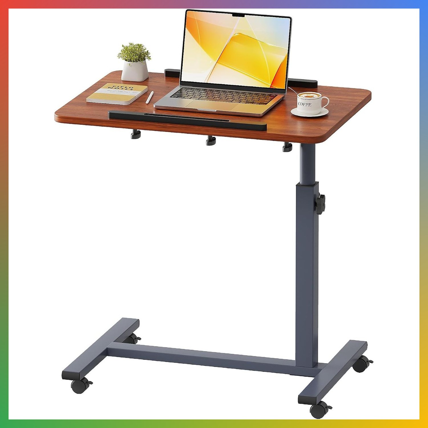 Adjustable Laptop Table Desk Rolling Wheels Bed Couch Bedside Swivel Tilt Red Wa