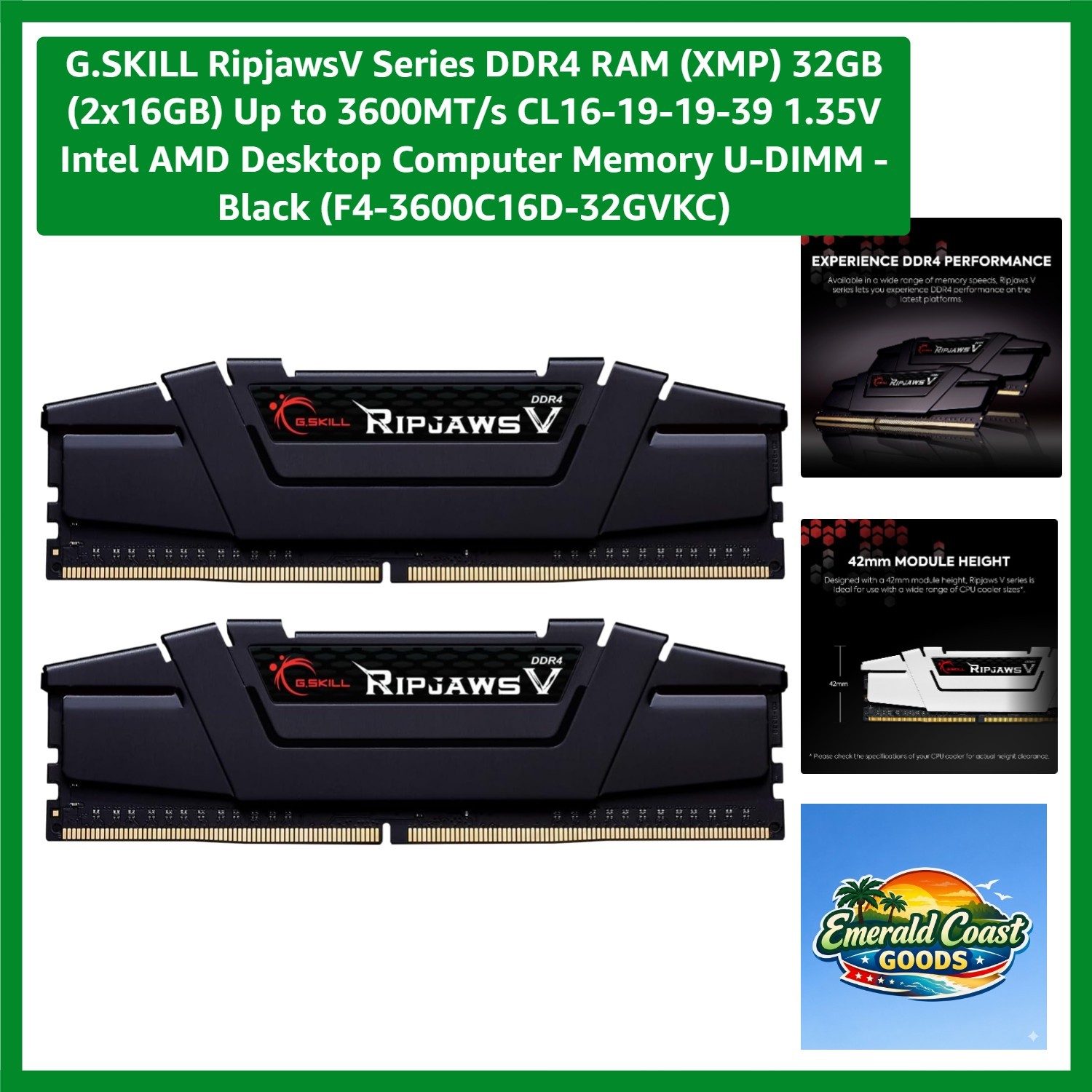 Ripjaws V Series 32GB RAM (2x16GB) - Optimized for Intel & AMD Systems