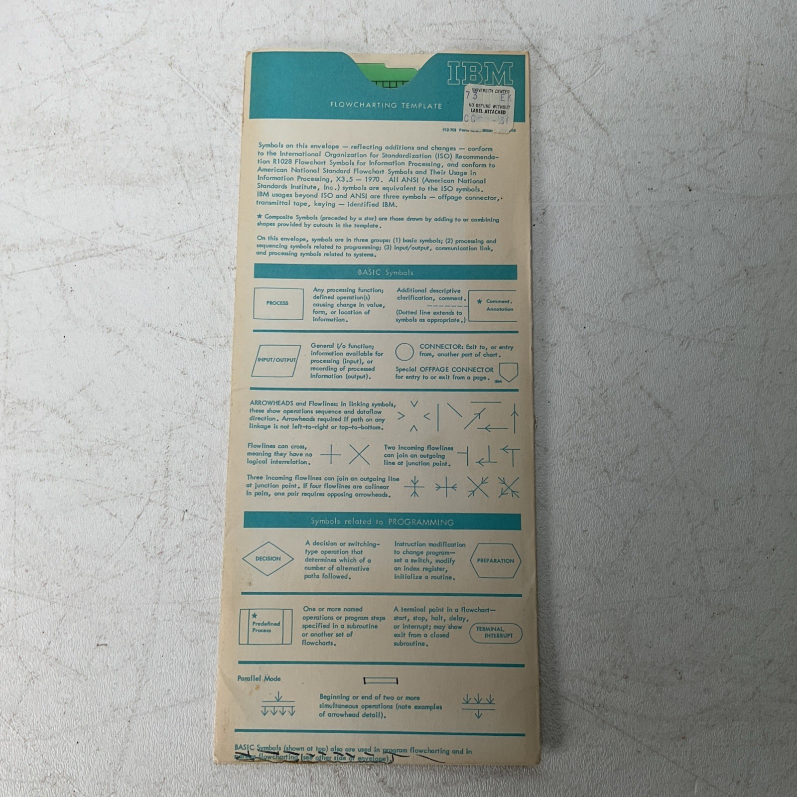 IBM Flowcharting Template W/ Original Sleeve Vintage Computing GX20-8020-1