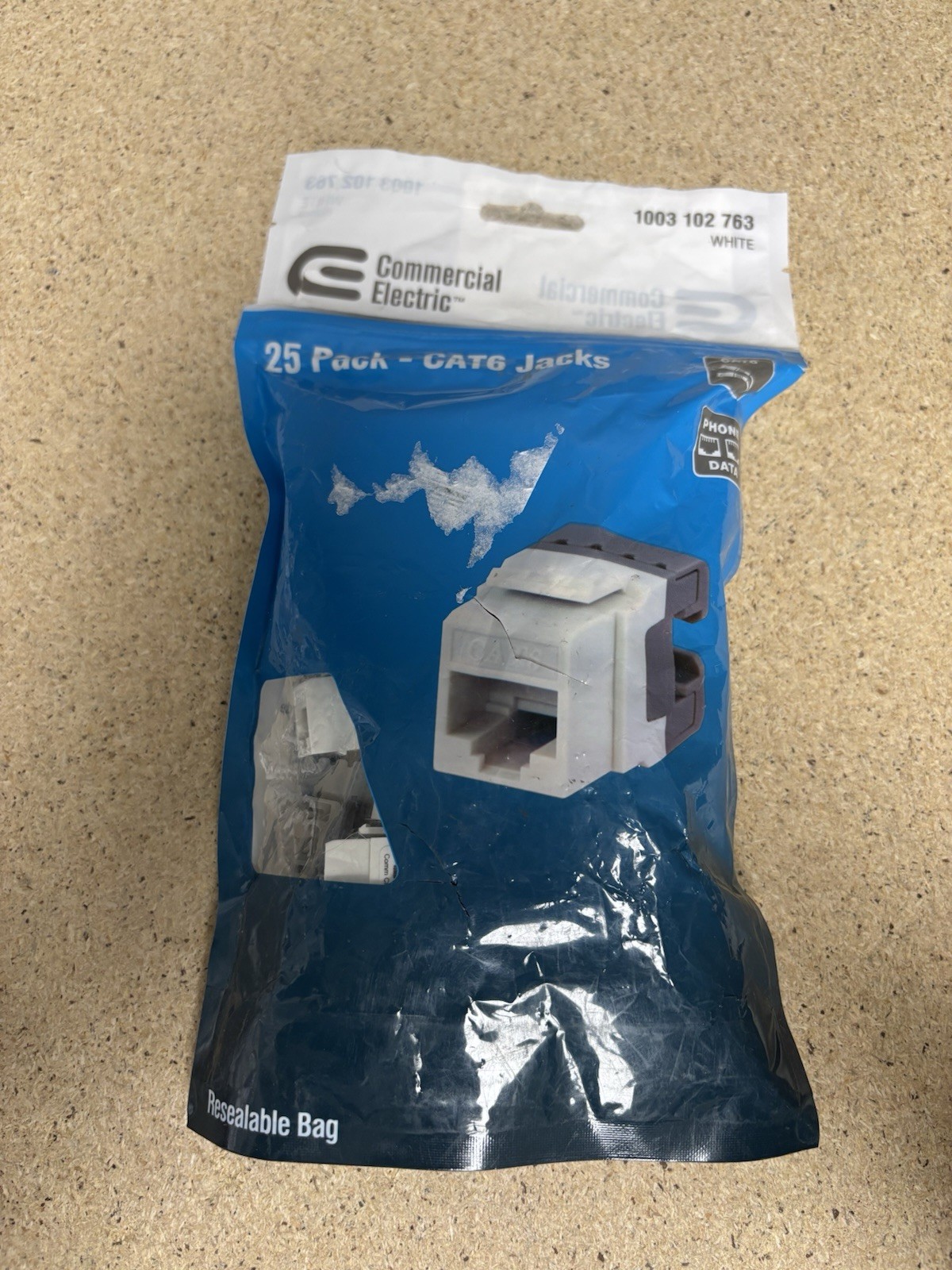 Commercial Electric 25 Pack CAT6 Jacks  for Phone/Data  White 5016-25-WH-VN NEW