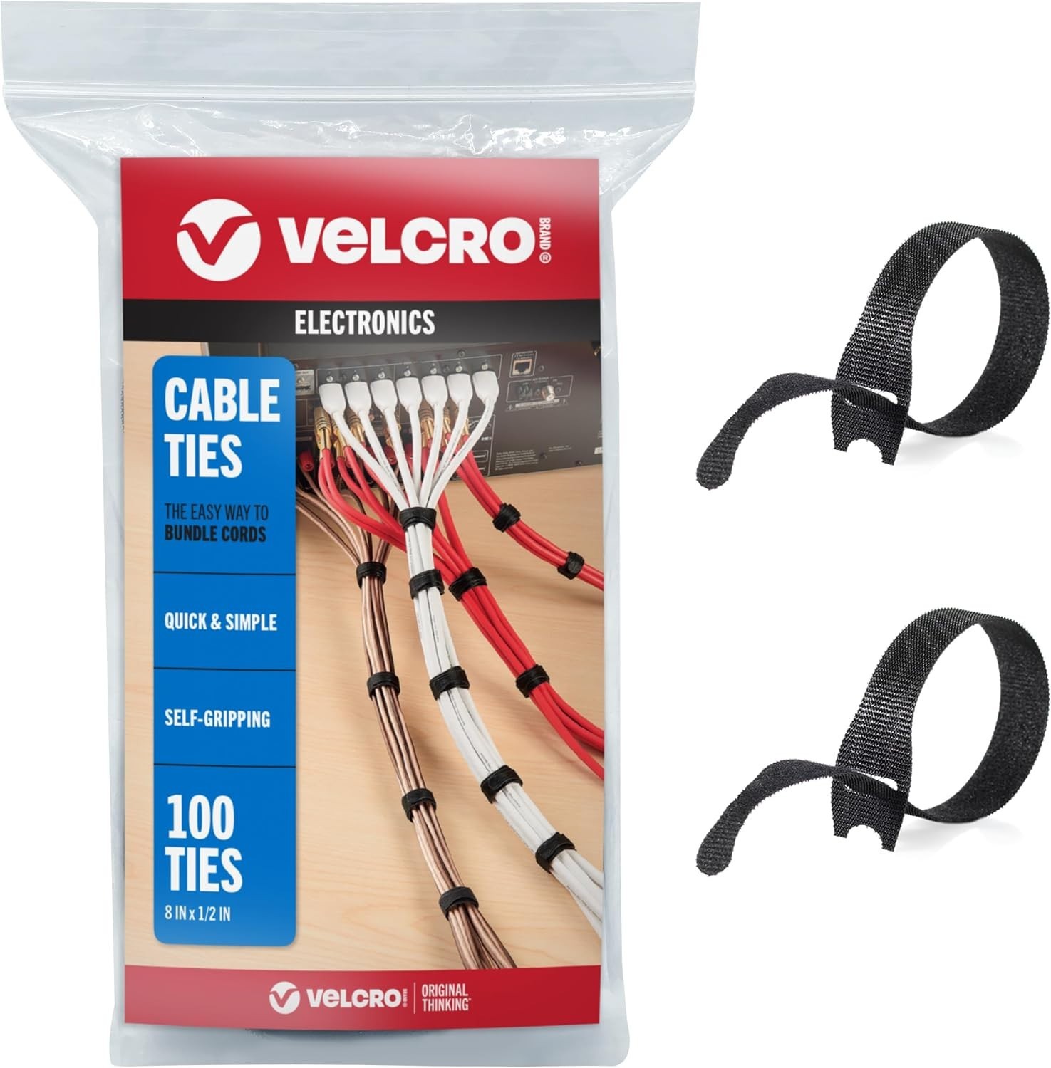 Cable Ties – 8\" x 1/2\", Black, 100 Pack, Reusable