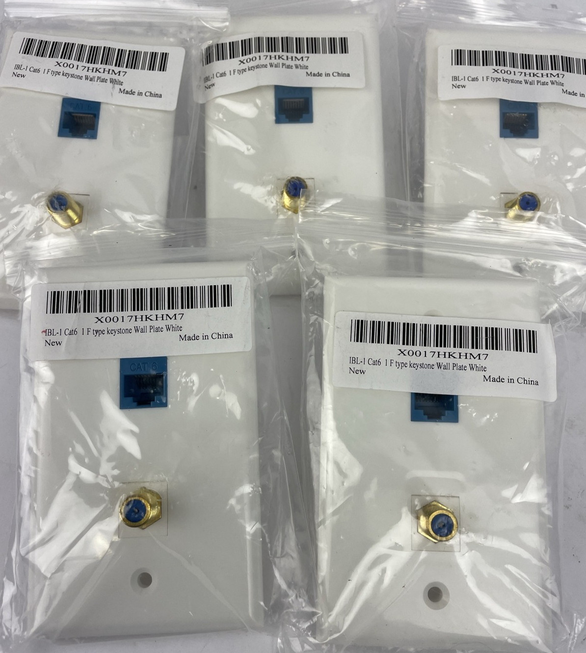 5 x IBL-1 Cat6 Ethernet Port 1 Gold-plated Cable TV Coax F Type Port Wall Plate