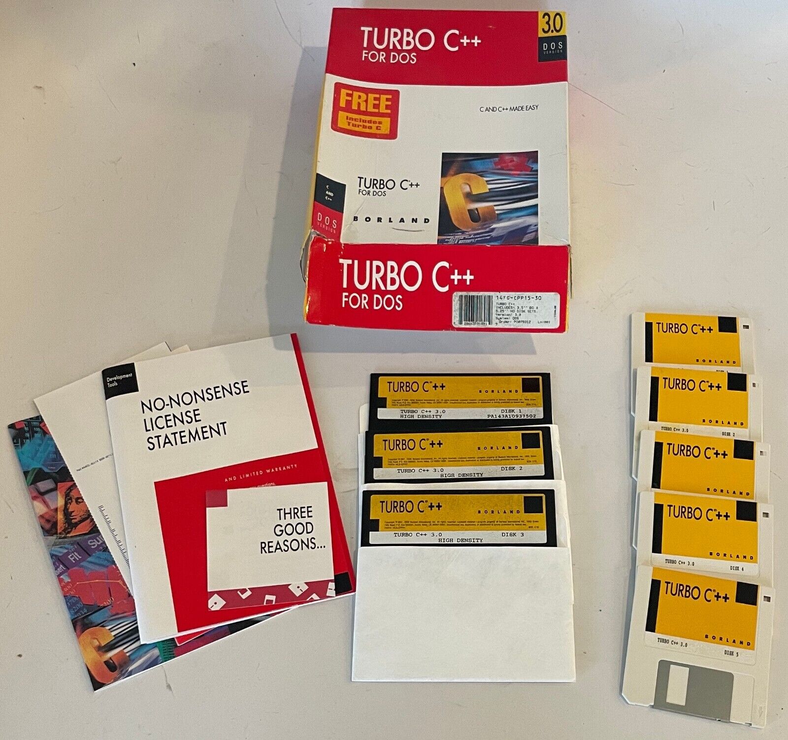 Borland Turbo C++ 3.0 for DOS Windows 3.5’’ DD & 5.25’’ HD Disk Sets