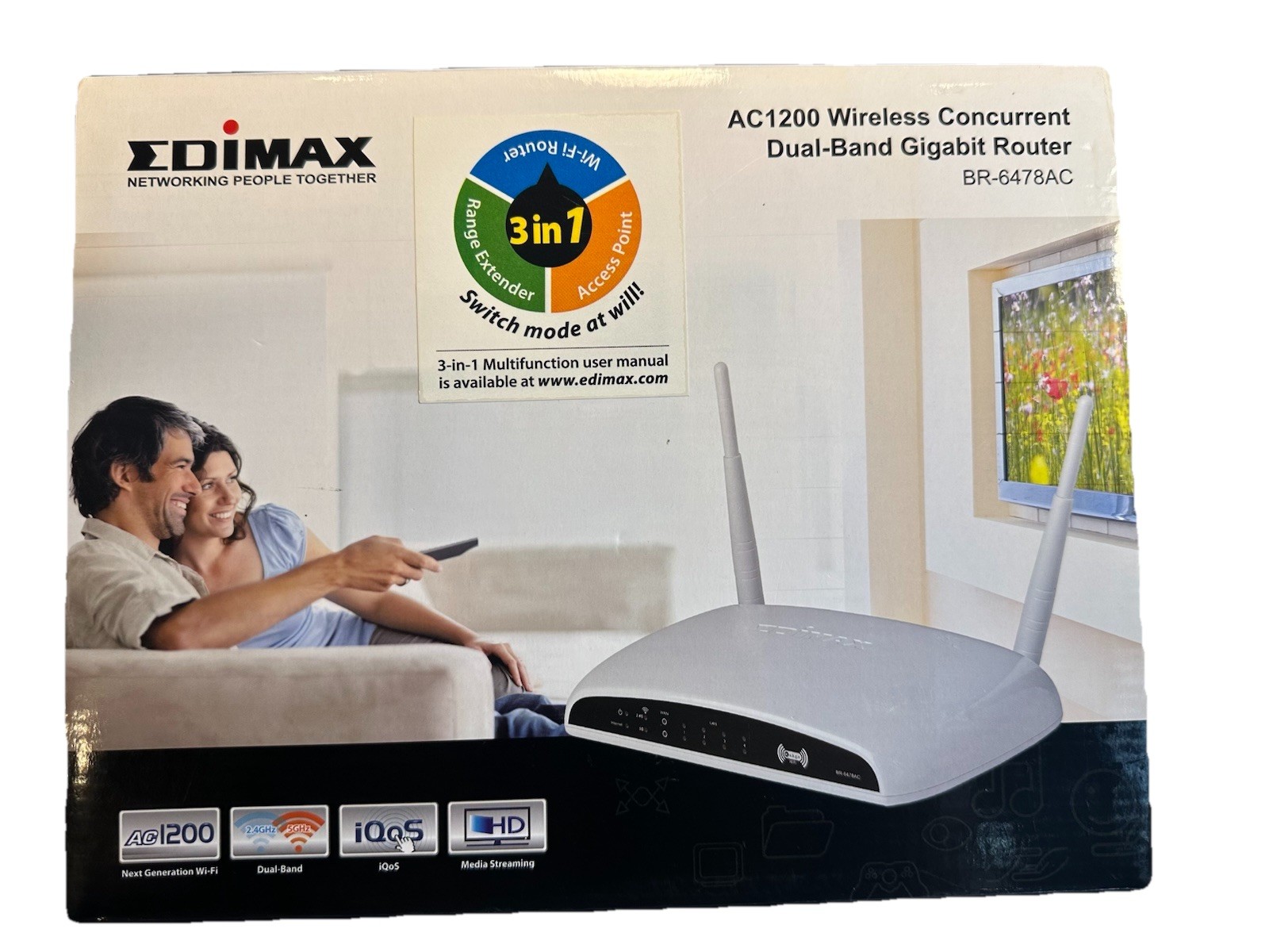 Edimax Dual-Band AC1200 Router/Extender/AP, 3-in-1 Smart Device BR-6478AC