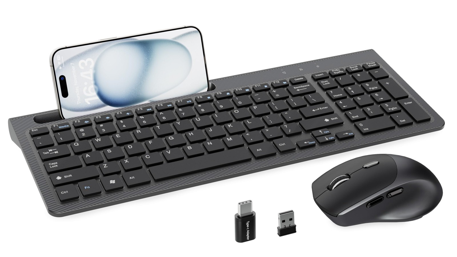 Links9+ Wireless Keyboard and Mouse Combo with Phone Tablet 6.9-Inch, Black