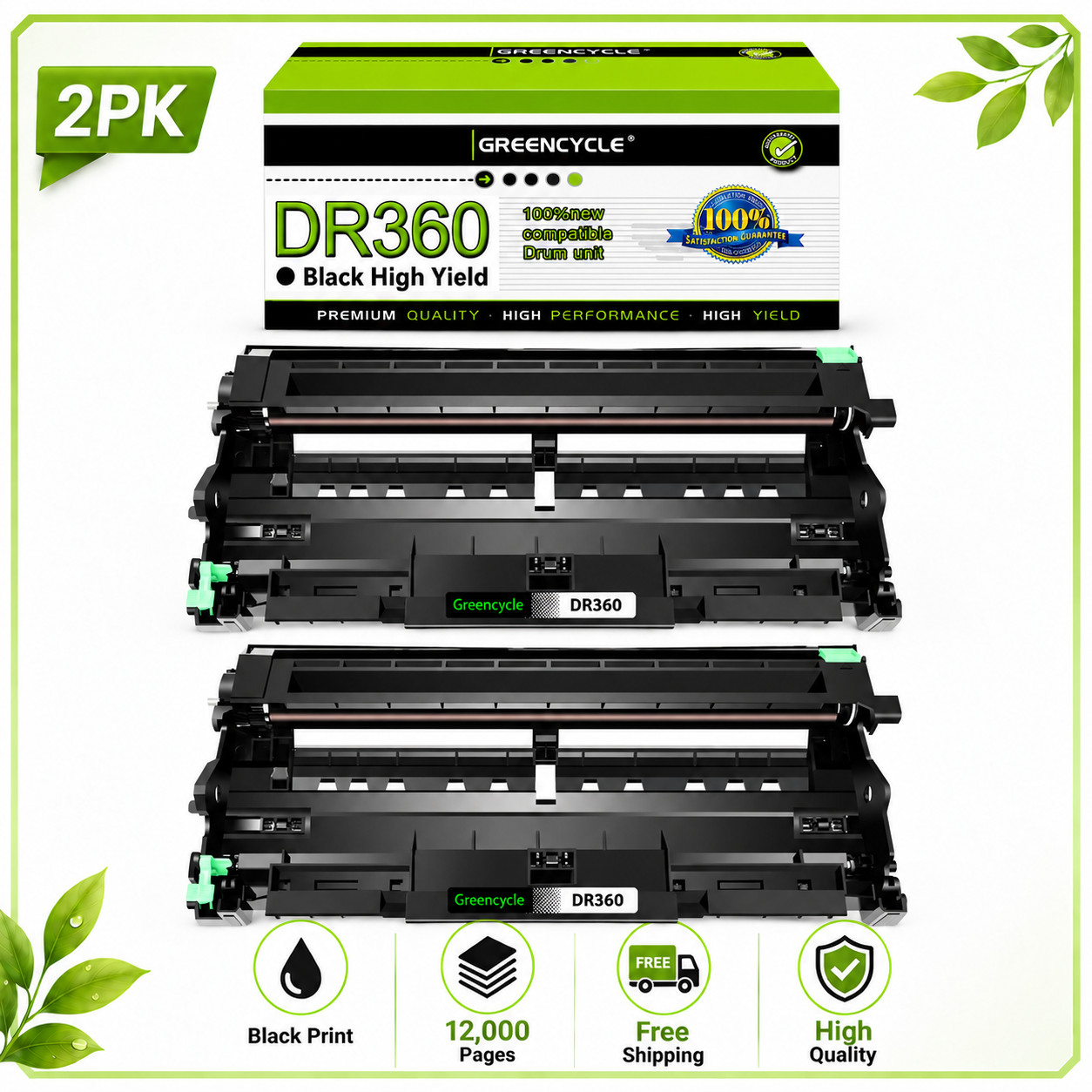 2PK DR360 DR-360 Drum Unit Compatible For Brother HL-2170W MFC-7340 MFC-7440N