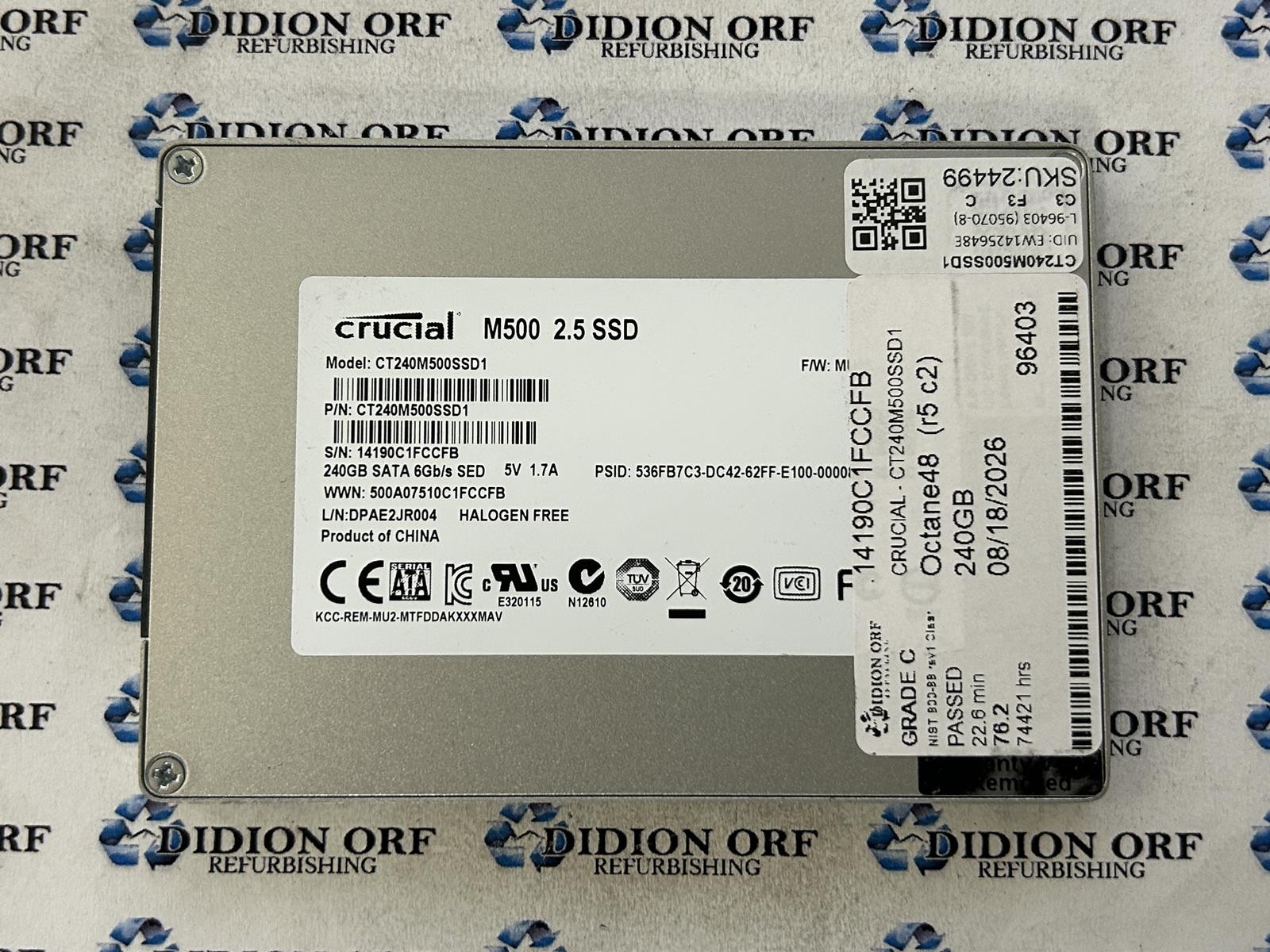 CRUCIAL 240GB 2.5" SATA SSD CT240M500SSD1, Grade C, SKU 24499