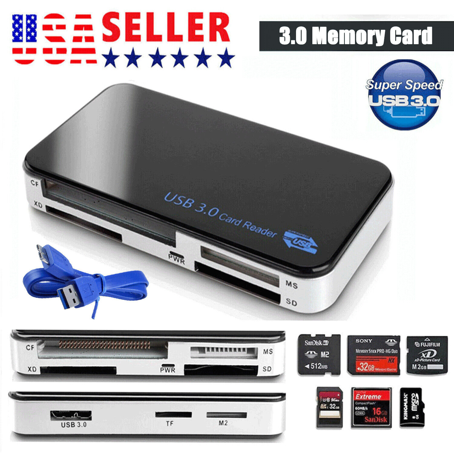 USB 3.0 Memory Card Reader 5Gbps Adapter fit for TF/CF/SD/Micro SD/XD/M2/MS Card