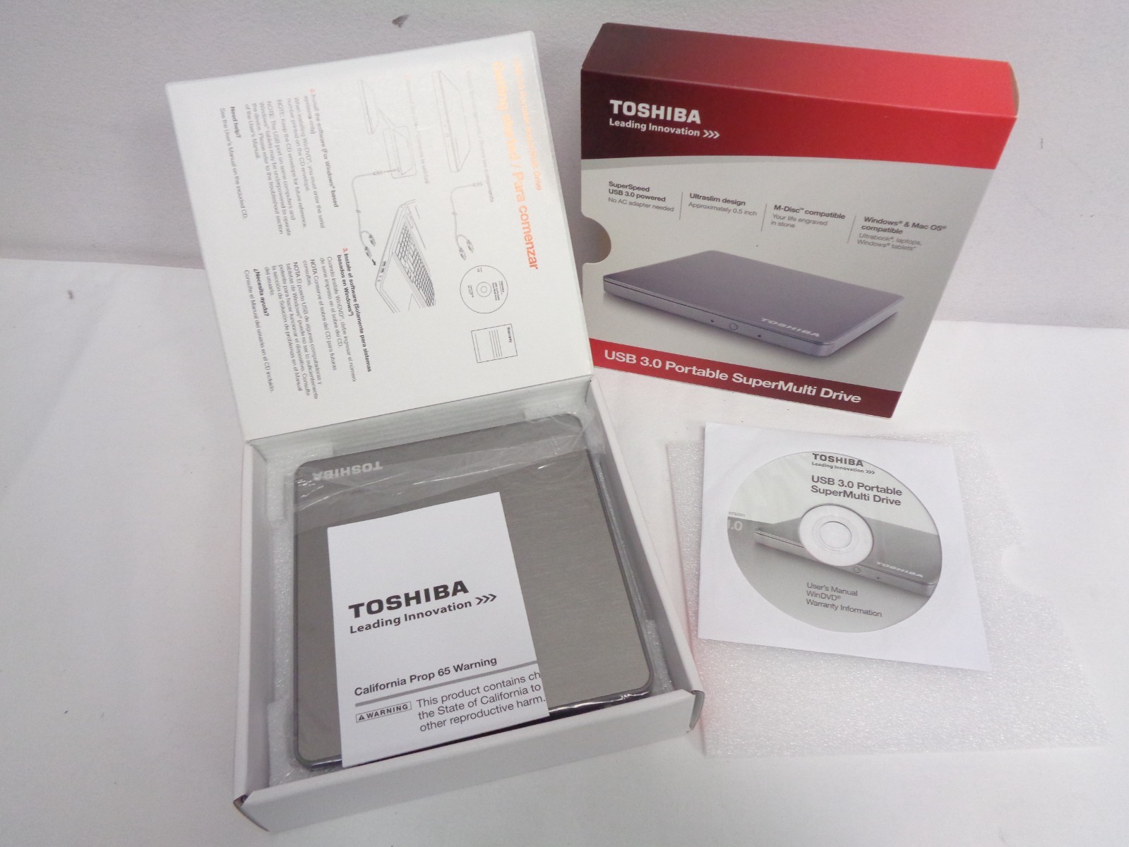 Toshiba USB 3.0 Portable Supermulti Drive External CD DVD M-Disc Unused Open Box